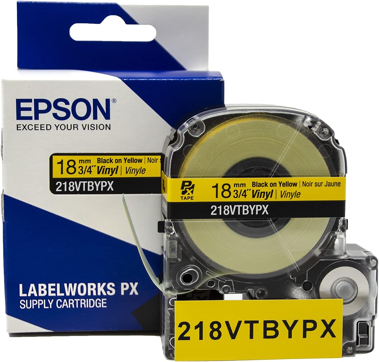 LABELWORKS 218VTBYPX Tape Cartridge - Black on Yellow Flexible and Durable Vinyl Industrial Label Maker Tape - 3/4" (18MM) Wide, 22.9 ft