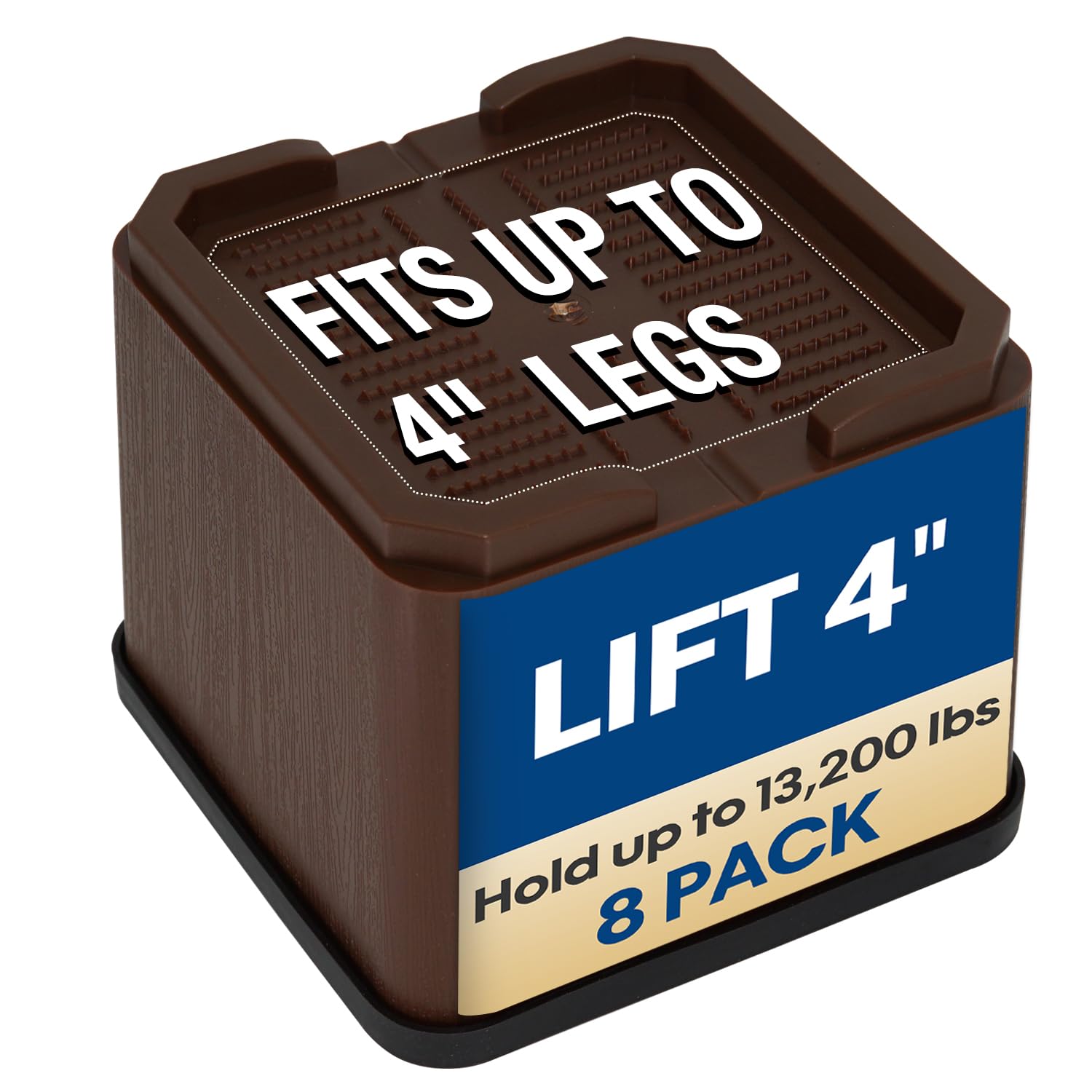 aspeike4 inch Heavy Duty Bed Risers - Sofa & Furniture Elevators - Square, Large Couch Table Bed Raising Blocks - Stackable up to 8" for Space Saving - 8 Pack