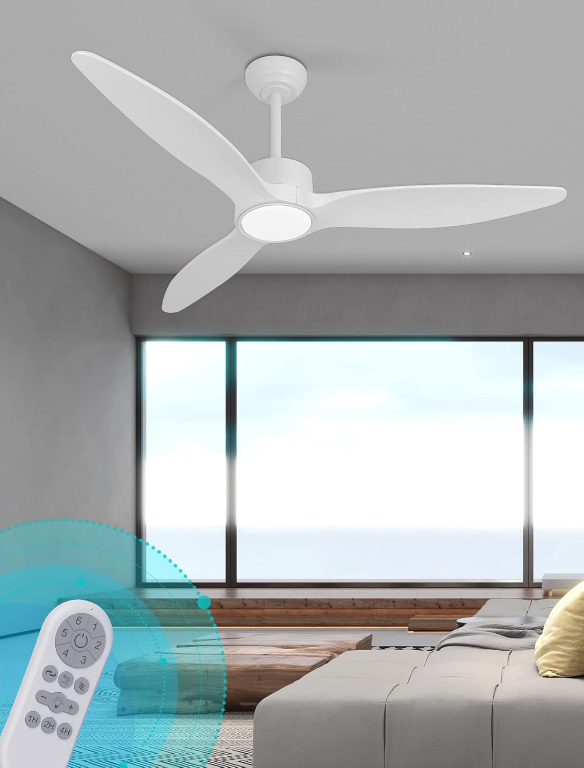 OUATER White Ceiling Fan with Light, 52 inch Wood Ceilings Fan with Lights and