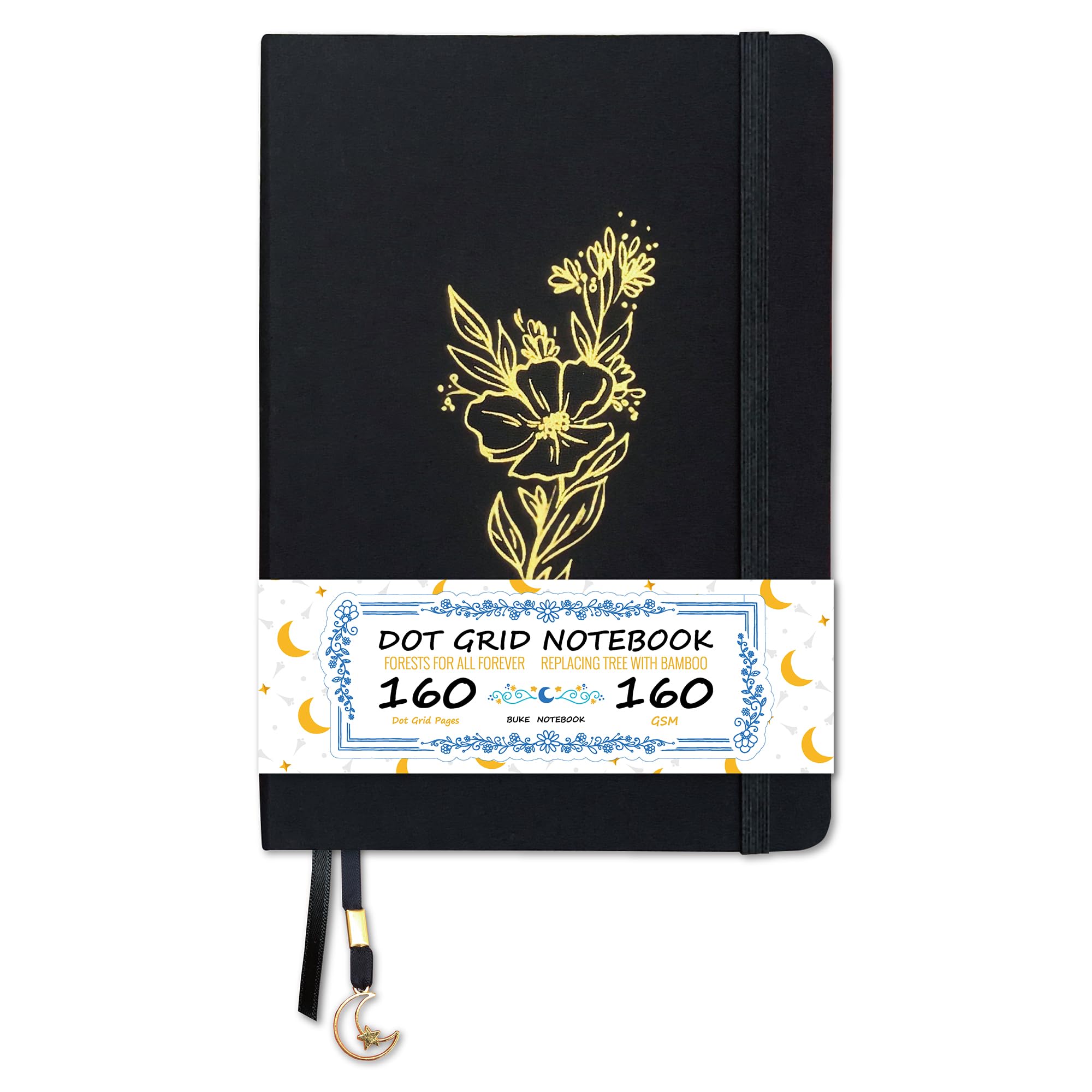 BUKE Dotted Notebook - Cotton Fabric Hardcover - 160gsm Thick Bamboo Paper - A5 Size Dotted Journal - 5x5mm DOT GRID Layout 160 Pages With Gift Box (