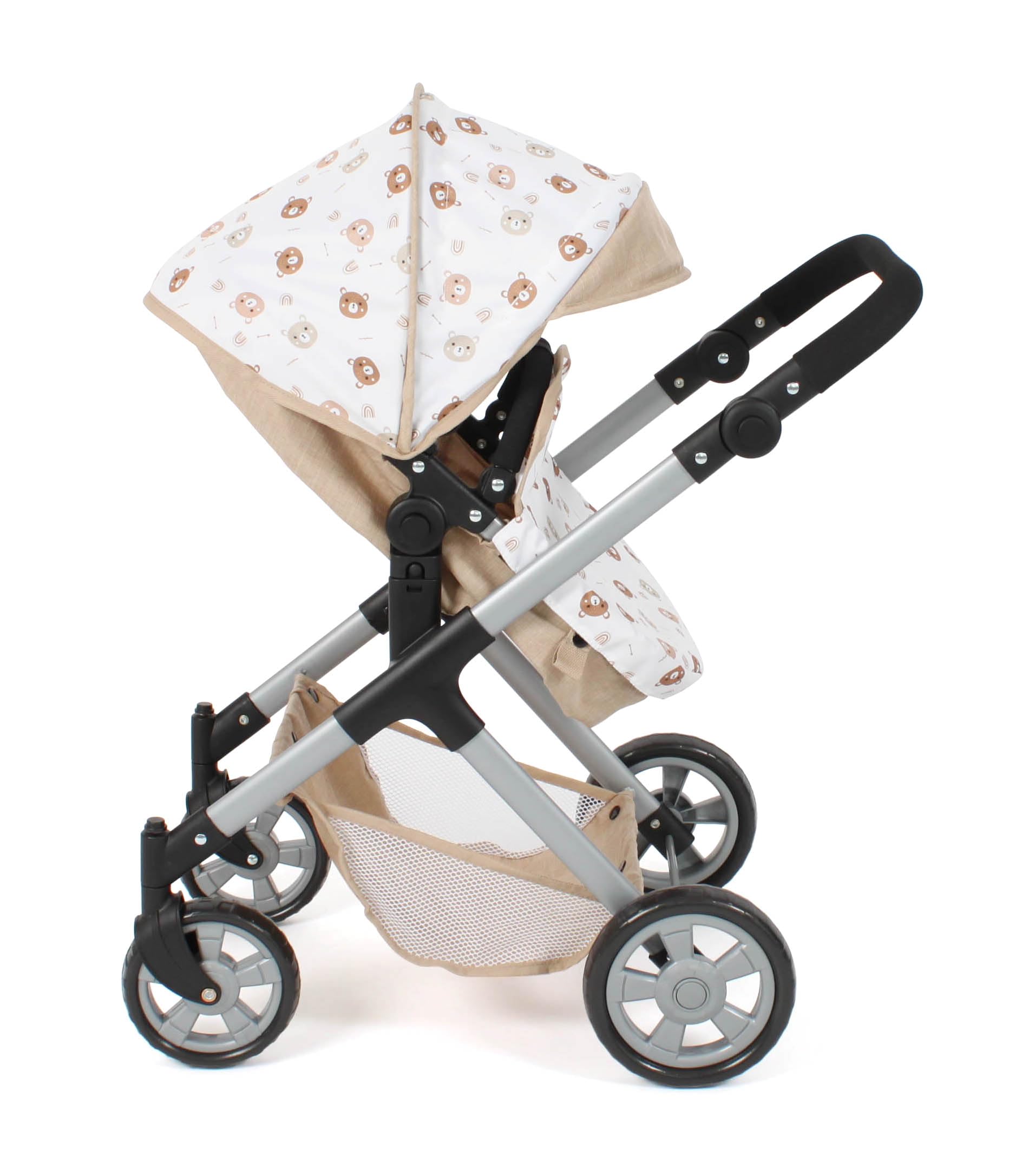 Bayer Chic 2000 Poussette combinée pour poupée Mila | 2 en 1 | Ours Beige | Poussette polyvalente 2 en 1 avec siège sport réversible, nacelle et roues pivotantes. Hauteur réglable (39-72 cm).