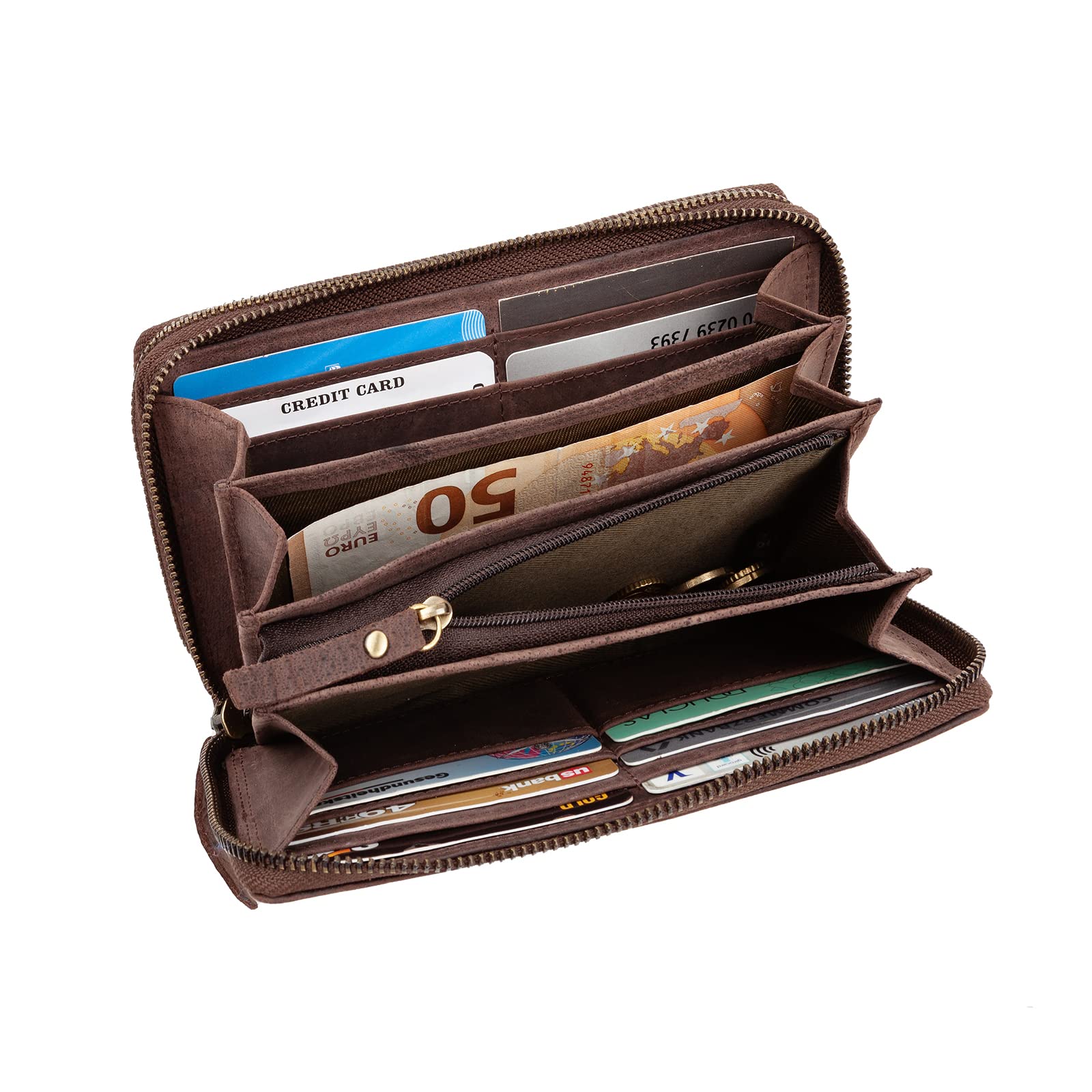 Billetera para Mujeres | Billetera XXL de Cuero Genuino | Doble Cremallera | Protección RFID | Compartimento Monedas | 29 Compartimentos para Tarjetas | Cartera para Mujer