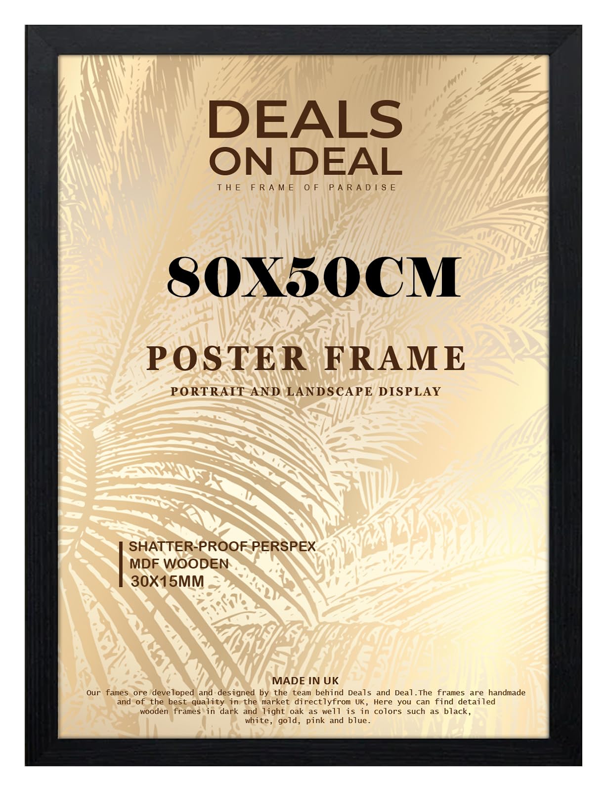 DEALS ON DEAL® Modern Large Poster Frame 80x60cm Mdf Wooden Picture Frames 60cm x 80cm for Jigsaw Puzzles/Shatter-Proof Front Vertical/Horizontal Mounting For Home & Office Décor-Black