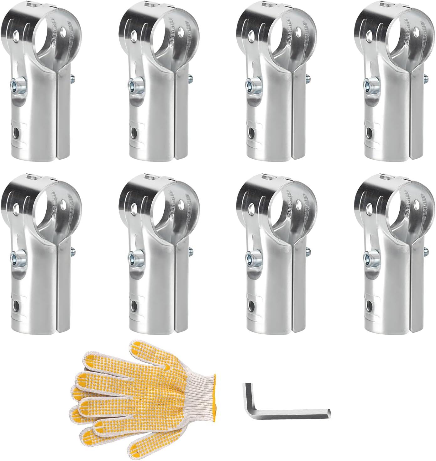 8 Pcs 1-3/8 Inch T pipe clamps, Cold rolled steel Connector Chain Link Fence parts End Rail T Clamp for 1-3/8" OD Pipe (Bolts/Nuts Included/Allen key/glove) Galvanized