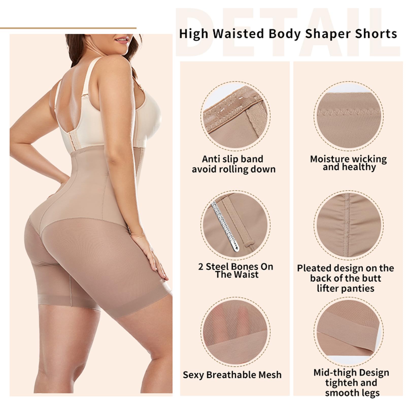 Bragas de Control de Cintura Alta sin Costuras de Talla Grande para Mujer, Pantalones Cortos de Deslizamiento Suave para Adelgazar el Muslo