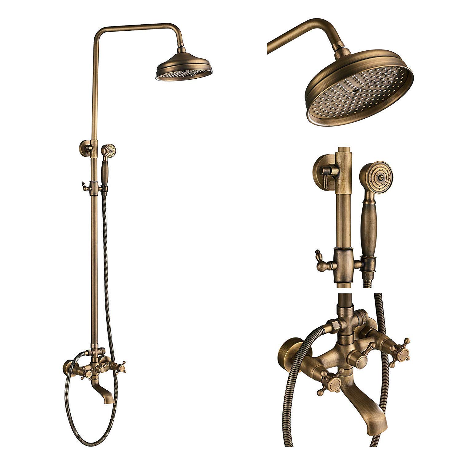Système de douche en laiton antique pour une salle de bain rétro élégante