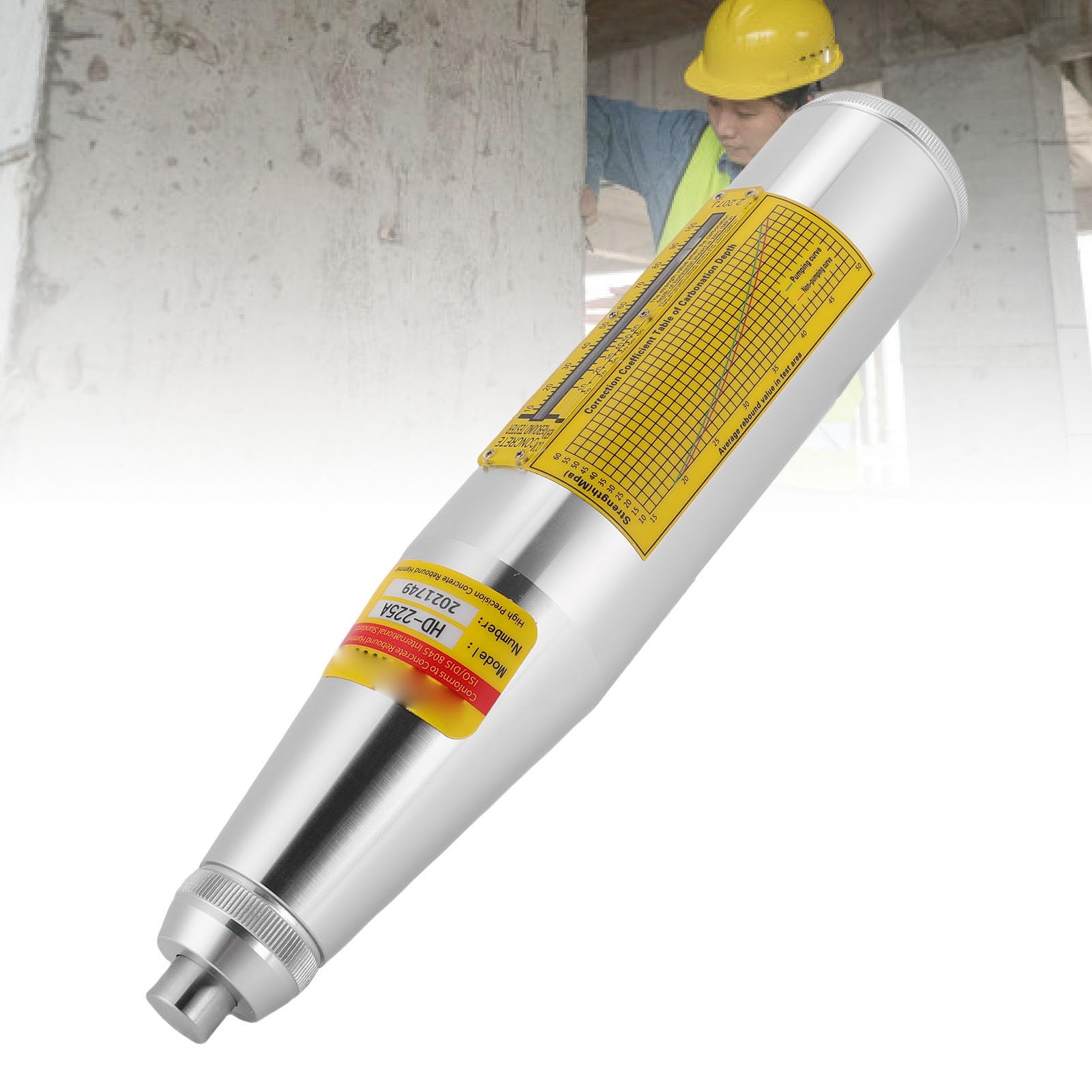 Fafeicy Młotek Odbijający Tester Wytrzymałości Betonu ze Stali Nierdzewnej 80 Plus 2 Kalibracja Rezyliometr Mechaniczny o Skoku 75 Mm dla Inżynierów Nadzoru Budowlanego i Testowania na Miejscu