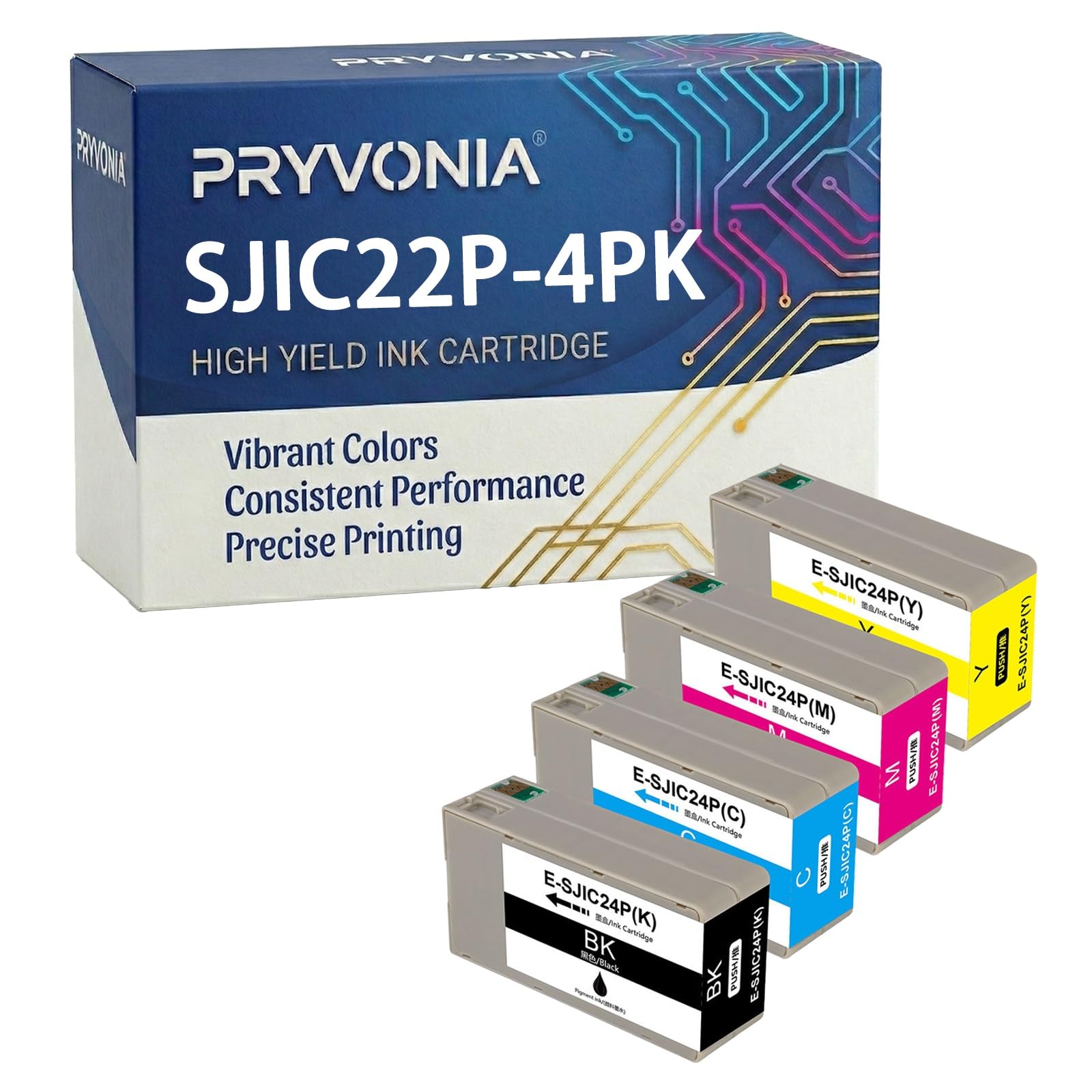 SJIC22P Lot de 4 cartouches d'encre compatibles pour Epson ColorWorks TM-C3500 C3500 TM-C3510 TM-C3520 Remplace SJIC22P K/C/M/Y (noir/cyan/magenta/jaune)