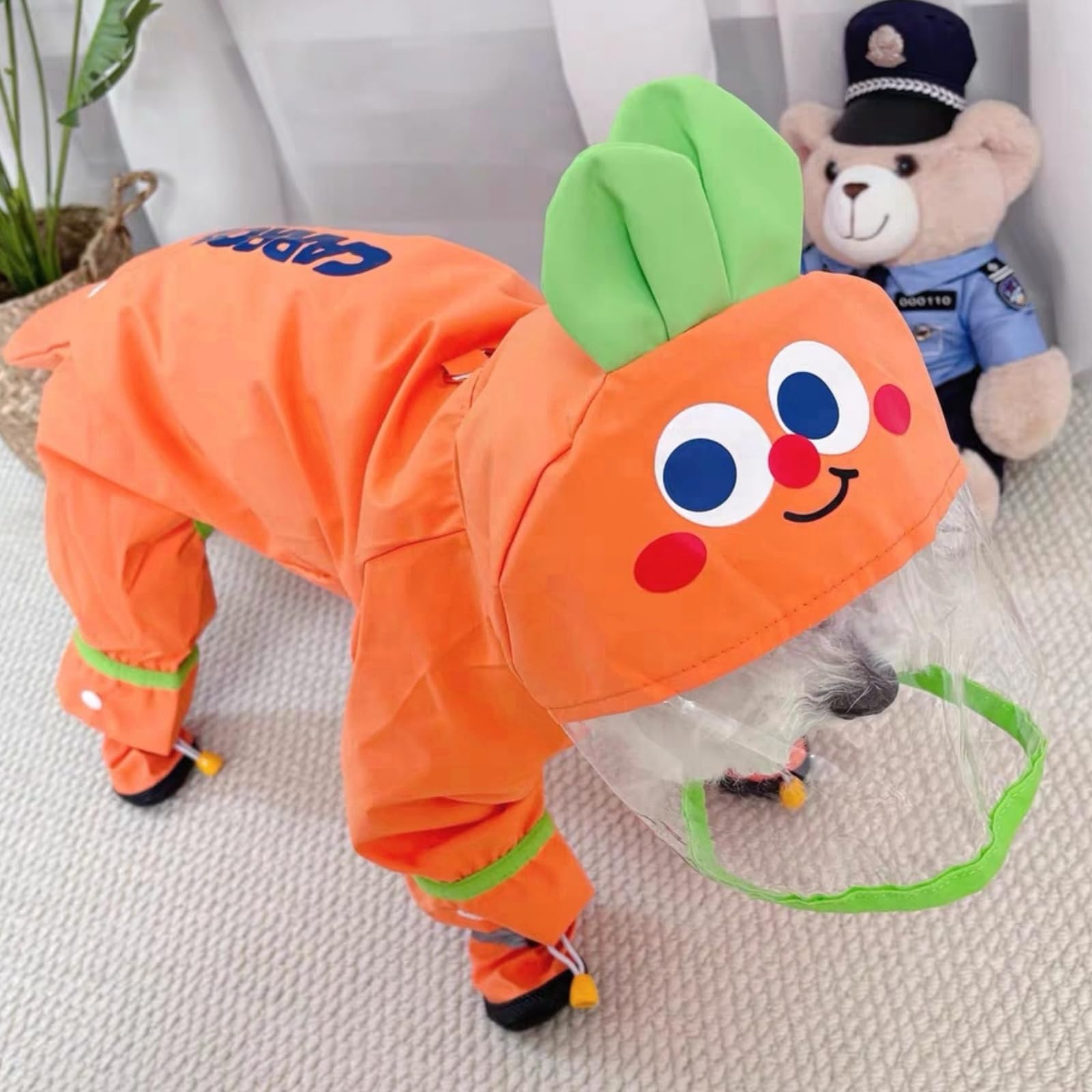 Manteau de pluie imperméable pour chien avec capuche, chaussures et queue amovibles, manteau de pluie avec sangle réfléchissante, veste de pluie légère avec trou pour laisse (carotte orange, taille M)