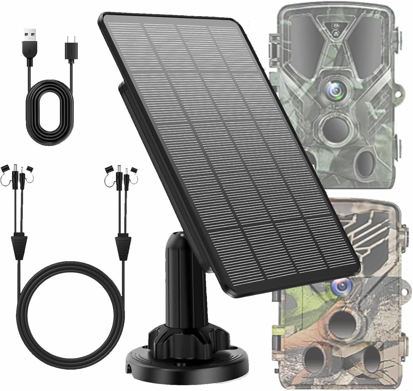 Solar Panel for Trail Camera, Solar Charger Kit with Built-in 5000mAh Rechargeable Lithium Battery - Output: 12V/1A, 6V/1.5A, IP66 Waterproof Portable Outdoor Power Supply Kit