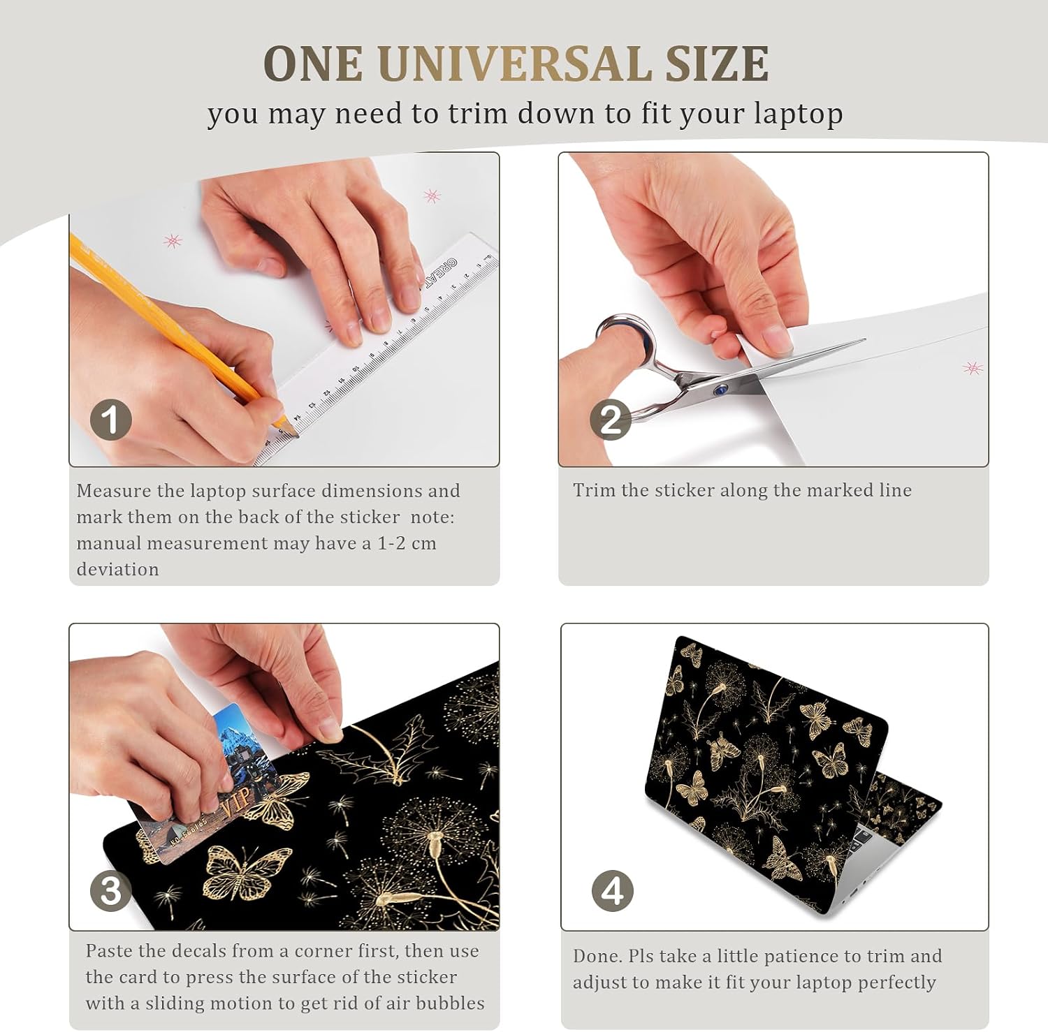 ArtSo Laptop Skin Sticker Decal,16.5 17 17.3inch Laptop Netbook PC Notebook Universal Vinyl Reusable Skin Sticker Cover Personalized Art Case Protector, Golden Butterfly