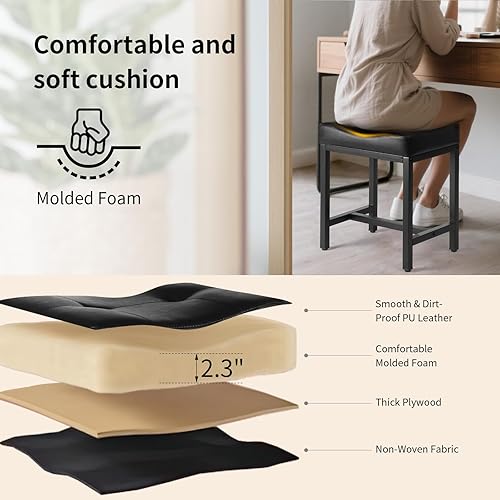 Miniatura 4 de Taburete de tocador, taburete de maquillaje con pata de metal, reposapiés otomano de piel sintética en forma de U, sillas cuadradas pequeñas debajo