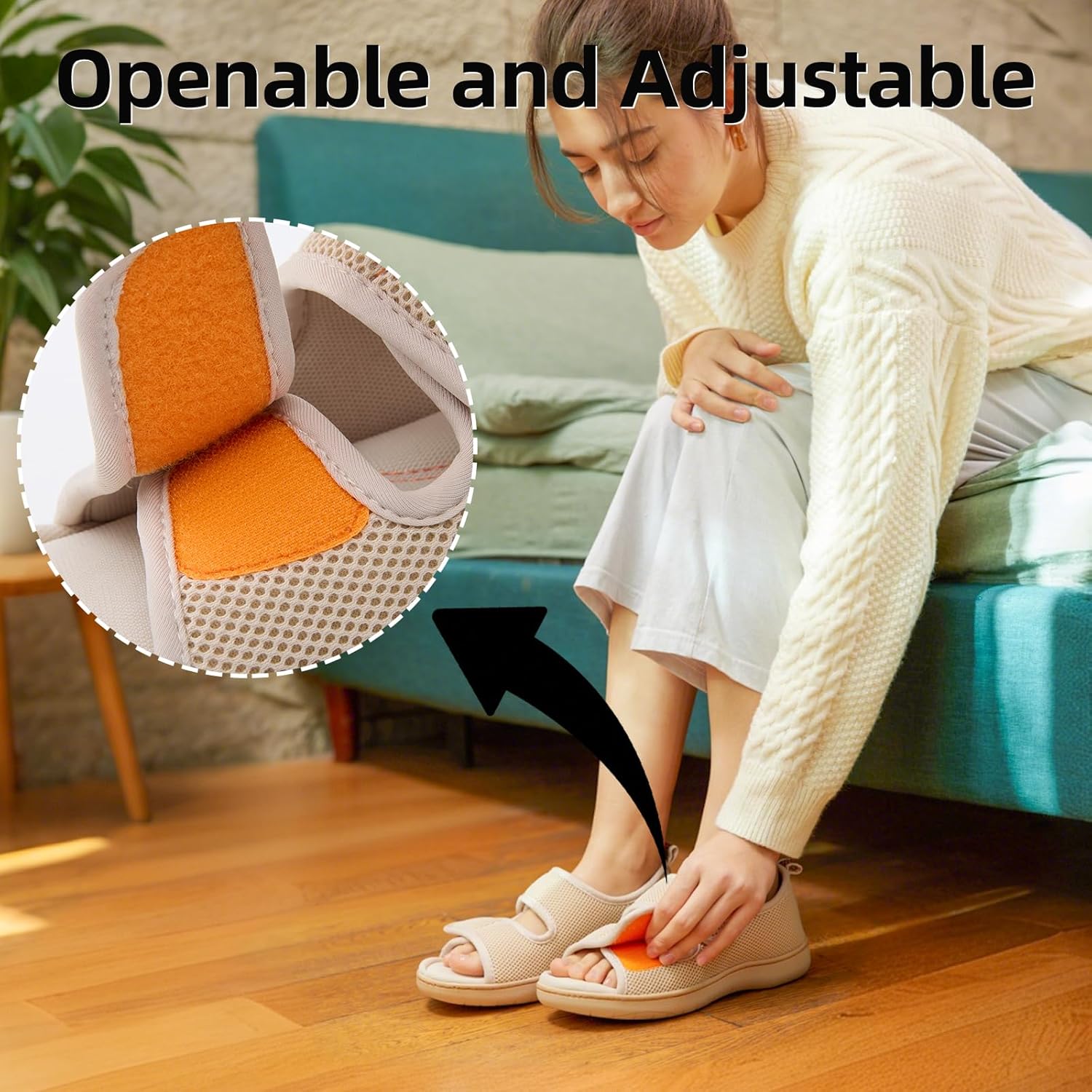 Women Men's Open Toe Diabetic Recovery Slippers Adjustable Slipper with Anti-Slip Indoor Outdoor Sole US6-US13 - Image 2