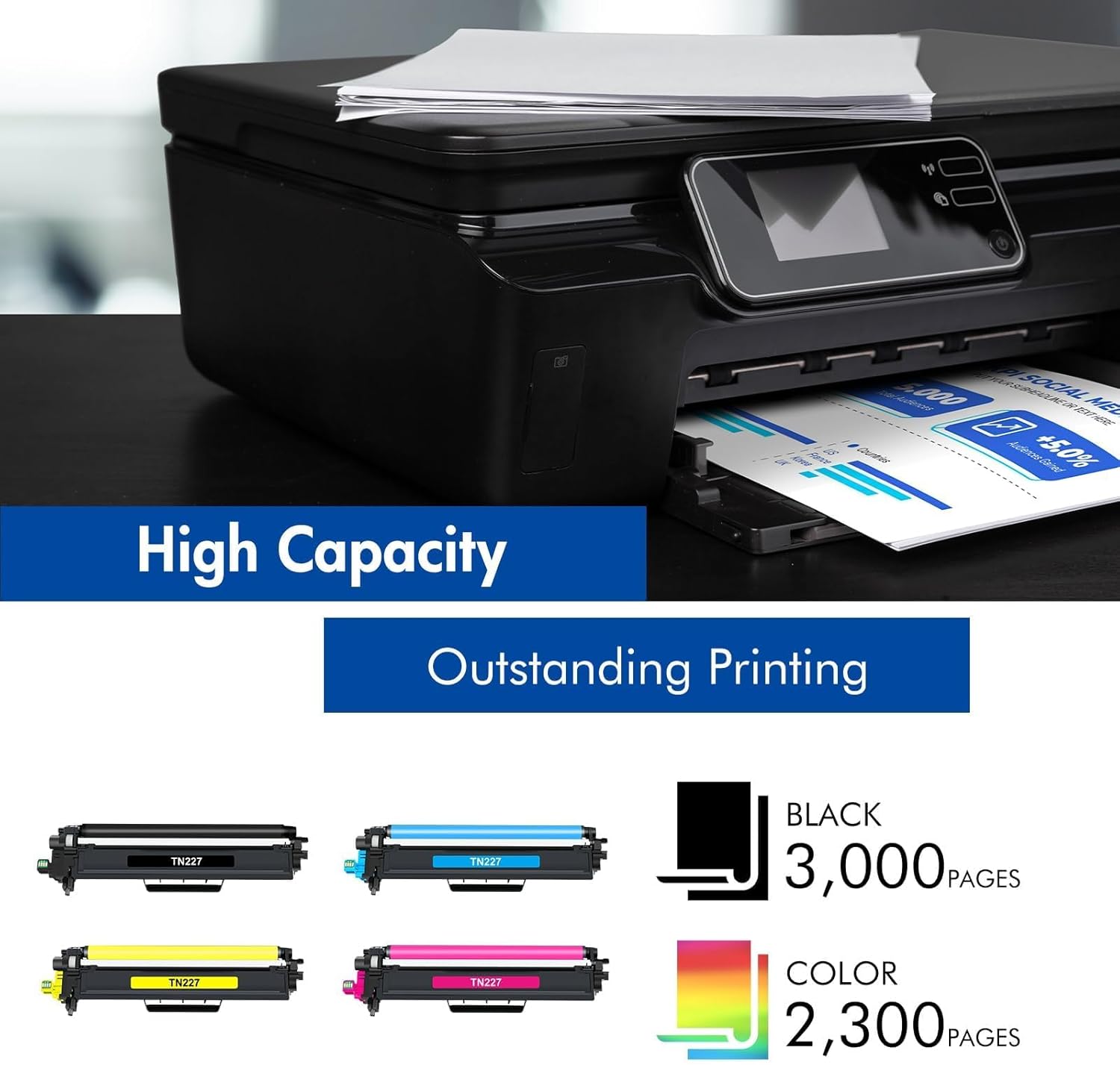 TN227 High Yield Toner Cartridge 4-Pack Compatible for Brother TN-227 TN 227 TN-227BK/C/M/Y for MFC-L3770CDW HL-L3290CDW HL-L3270CDW HL-L3230CDW HL-L3210CW MFC-L3750CDW HL-L3210CW MFC-L3710CW Printer