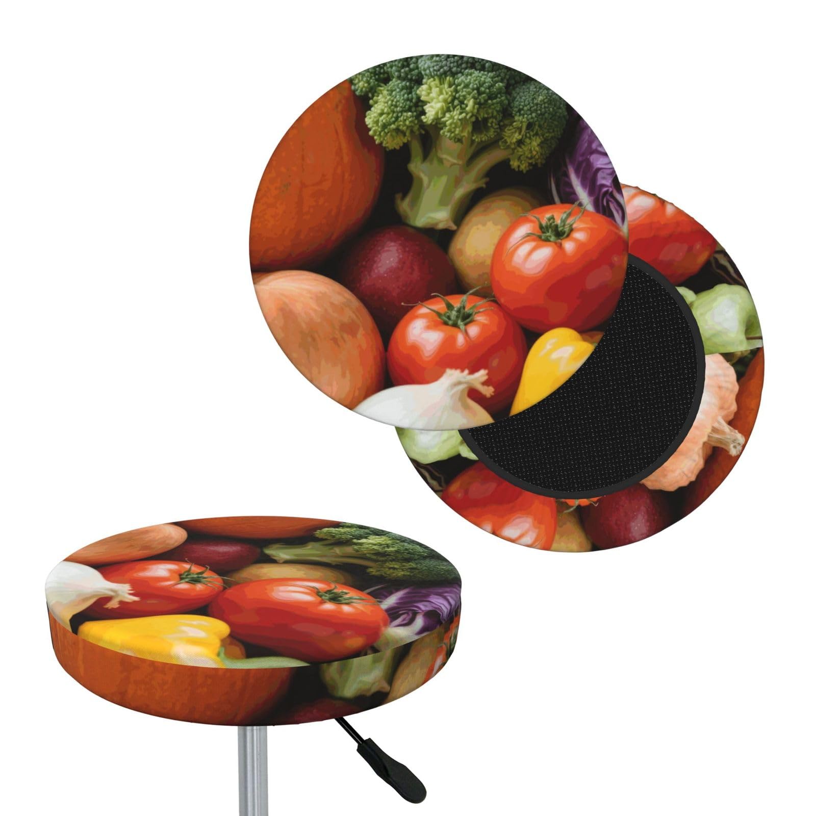 FekiLoot Fresh Fruits and Vegetables Round Bar Stool Covers Stretch Washable Bar Stool Covers Dustproof Slipcover Bar Chair Covers with Elastic Band for Bar Kitchen Living Room Decor 12 Inch