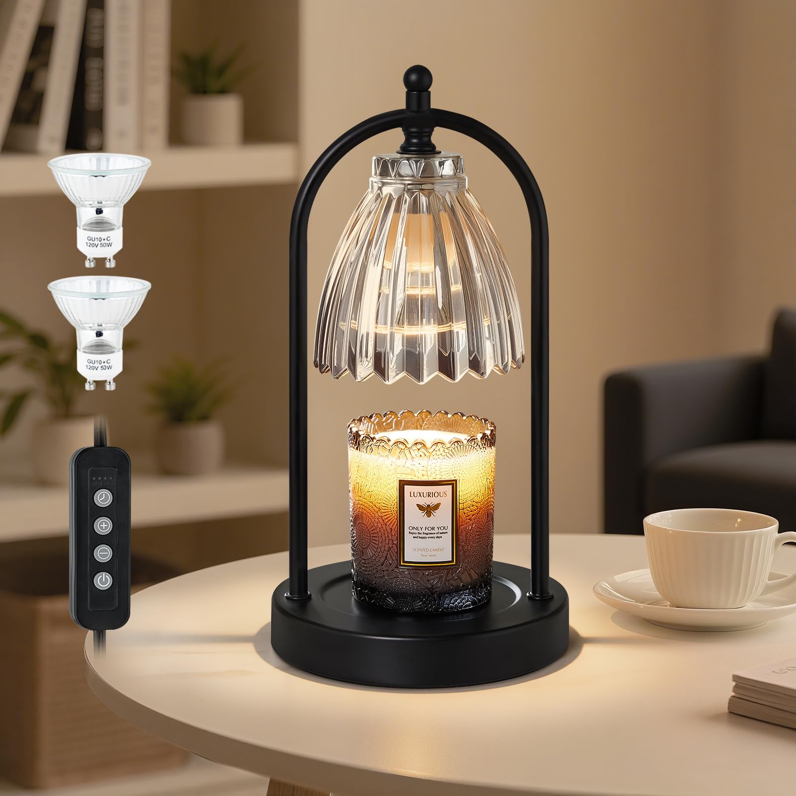 GyroVu Candle Warmer Lamp, Electric Candle Warmer with Timer & Dimmer with Vintage Glass Shade, Gifts for Mom Christmas Birthday Women, House Warming New Home Bedroom Decor