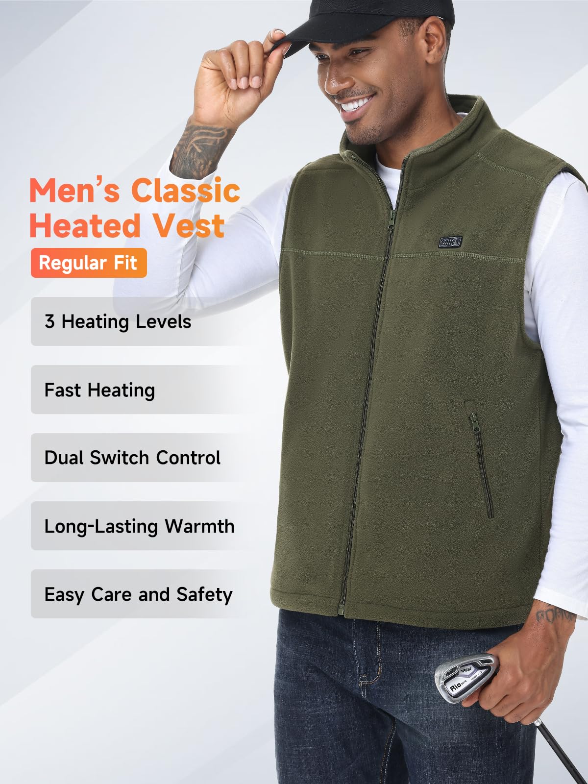 Gilet chauffant homme femme 10000mAh 5V USB micro polaire blouson chauffant avec batterie incluse manteau électrique 3 niveaux 6 zones chauffante hiver