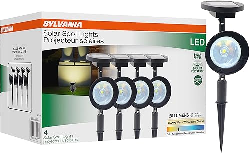Sylvania 62217 - Luz solar de 13 pulgadas con sensor de luz diurna, LED, 5 lúmenes, 3000 K, blanco cálido, acabado negro, paquete de 4