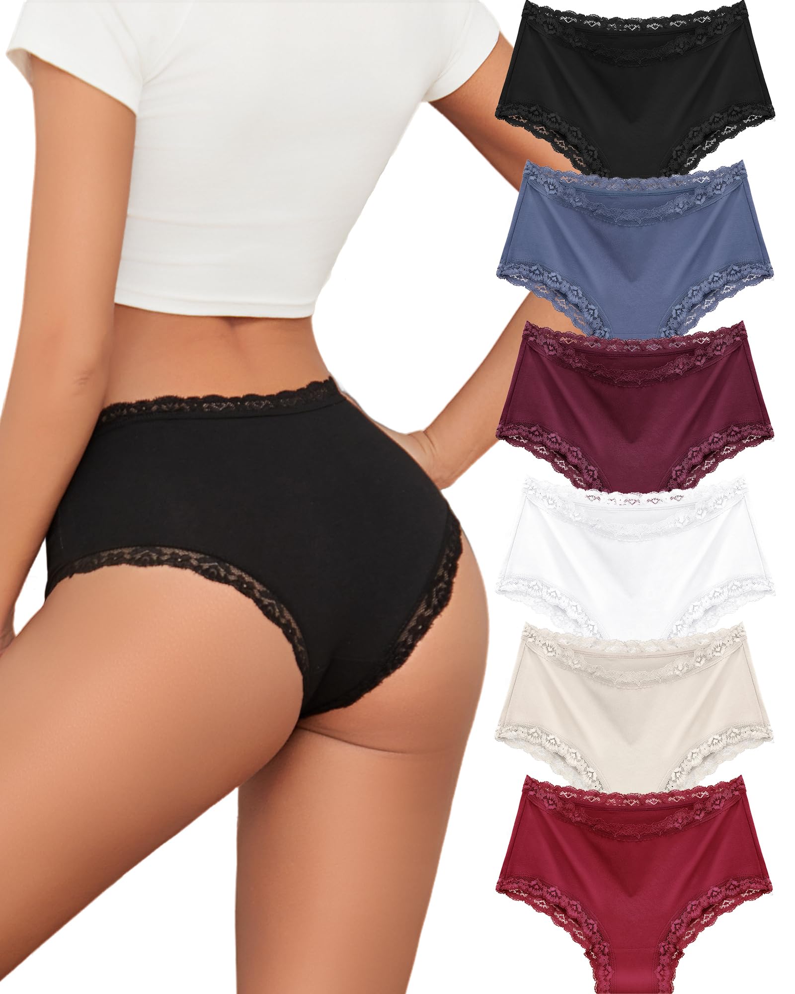 ALL OF ME 6er Pack Unterwäsche Frauen Baumwoll Unterwäsche Damen Brazilian Slip Damen Spitze Sexy Mid-Rise Pantys Atmungsaktiv Slips Mehrpack XXL
