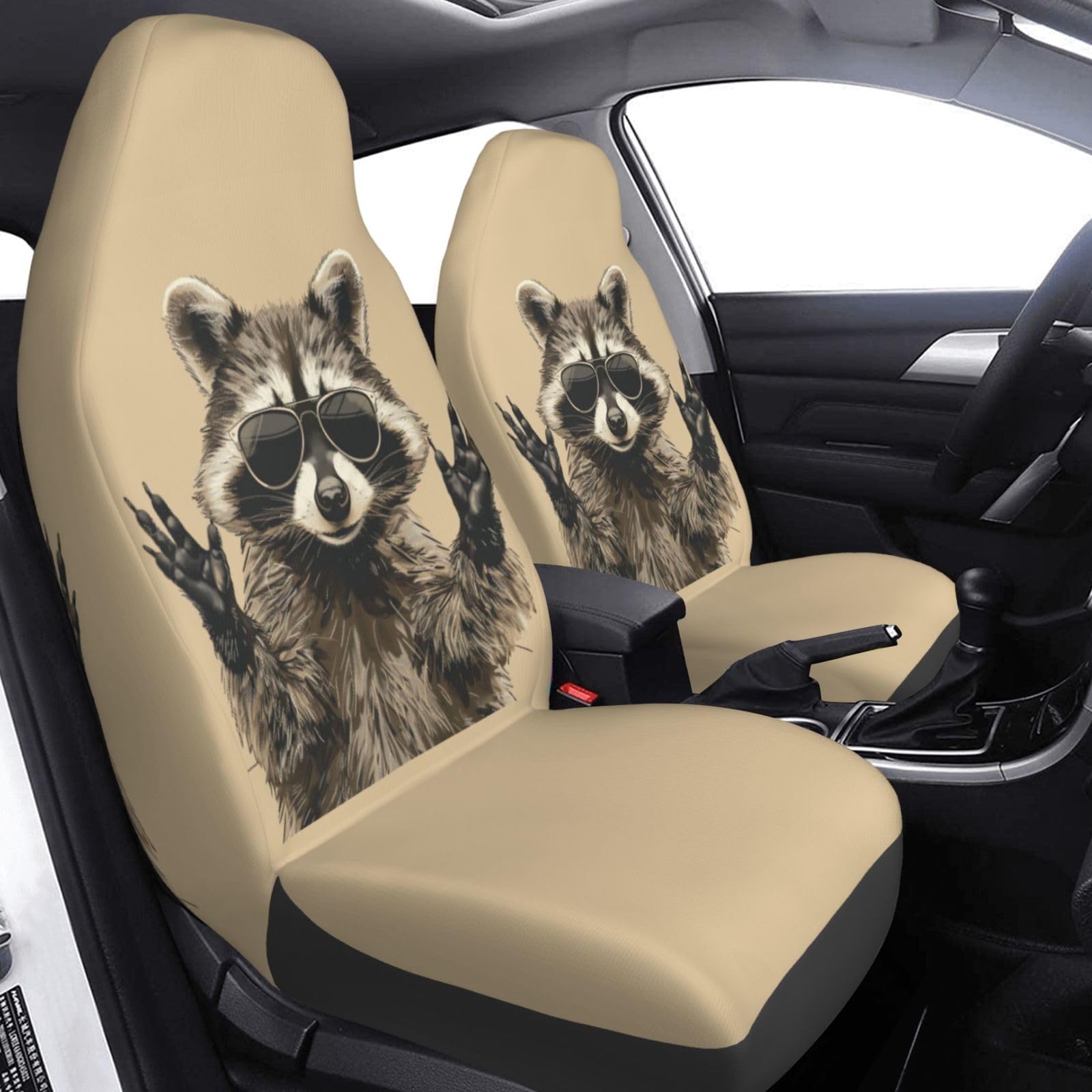Foruidea Raccoon Rock Car Seat Covers Universal 2 Pcs Auto Front Seat Cover Fit Most Cars,SUV,Sedan,Trucks
