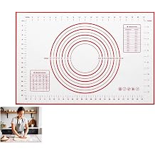Non Stick Silicone Baking Mat with Measurement, Pastry Mat, Silicone Mats for Baking, Dough Mat, for Dough/Fondant/Pizza/Cake/Pie, Easy Clean Kitchen ToolRed 60 * 40cm