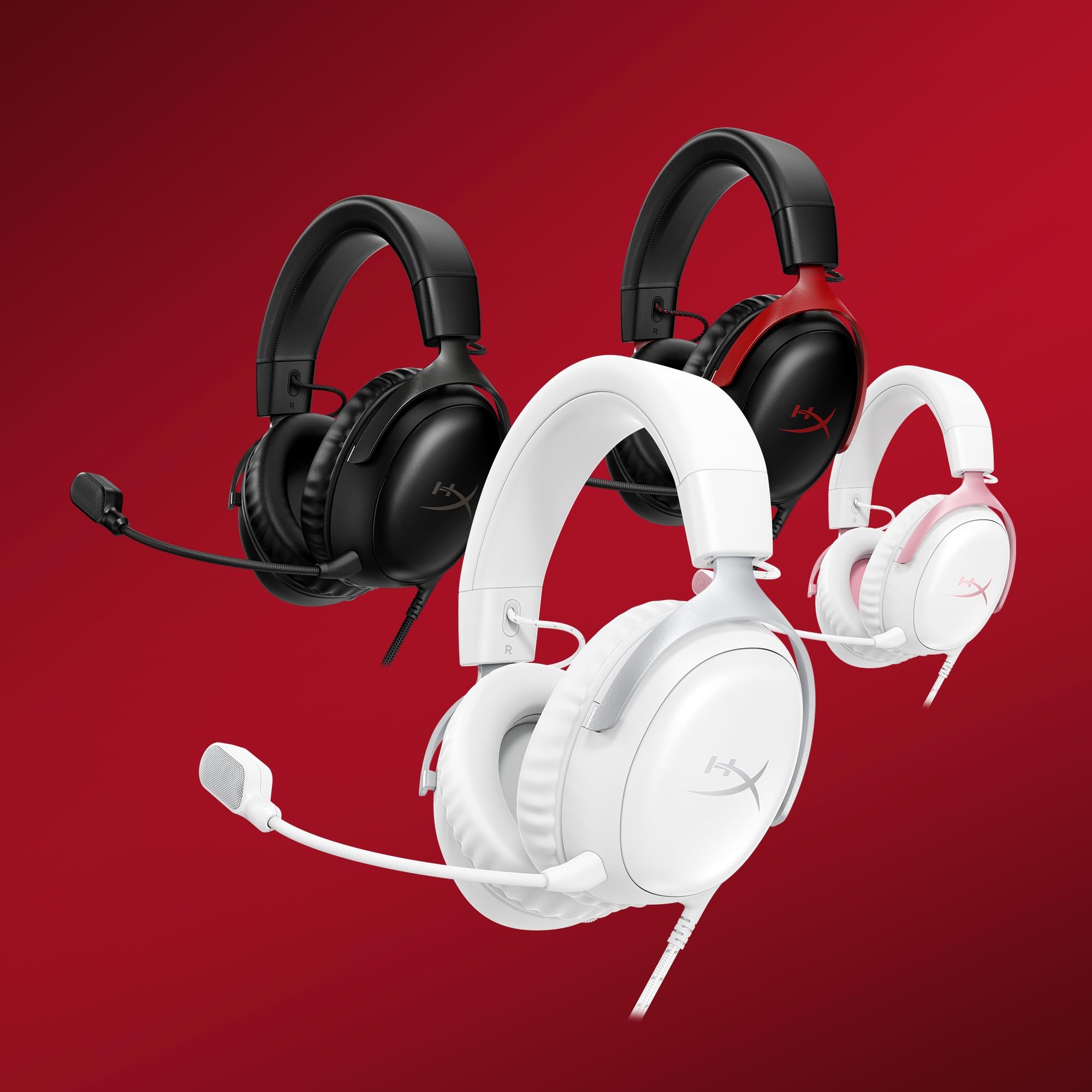 HyperX Cloud III, Casque Gaming Filaire, PC/PS5/Xbox Series X|S, DTS Headphone:X, Haut parleurs inclinés 53 mm, Micro 10 mm antibruit, USB-C/USB-A/3,5 mm, Blanc et Rose