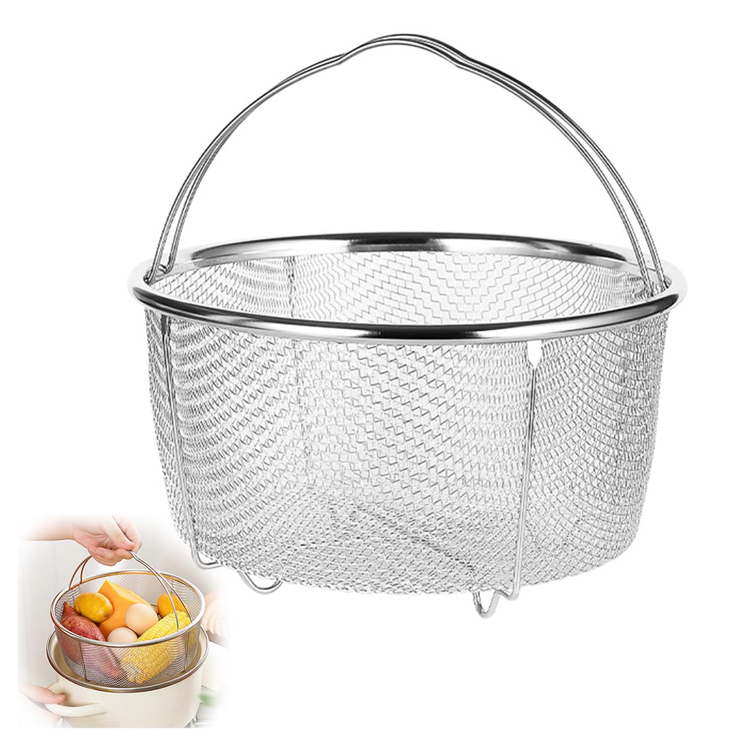 Cesta de Acero Inoxidable, Cesta de Malla para Vapor, Cesta de Vapor de Malla, Cocinar Cesta de Colador de Malla de Acero Inoxidable, Cesta para Cocer Al Vapor, para Lavar Freír Al Vapor(20cm)