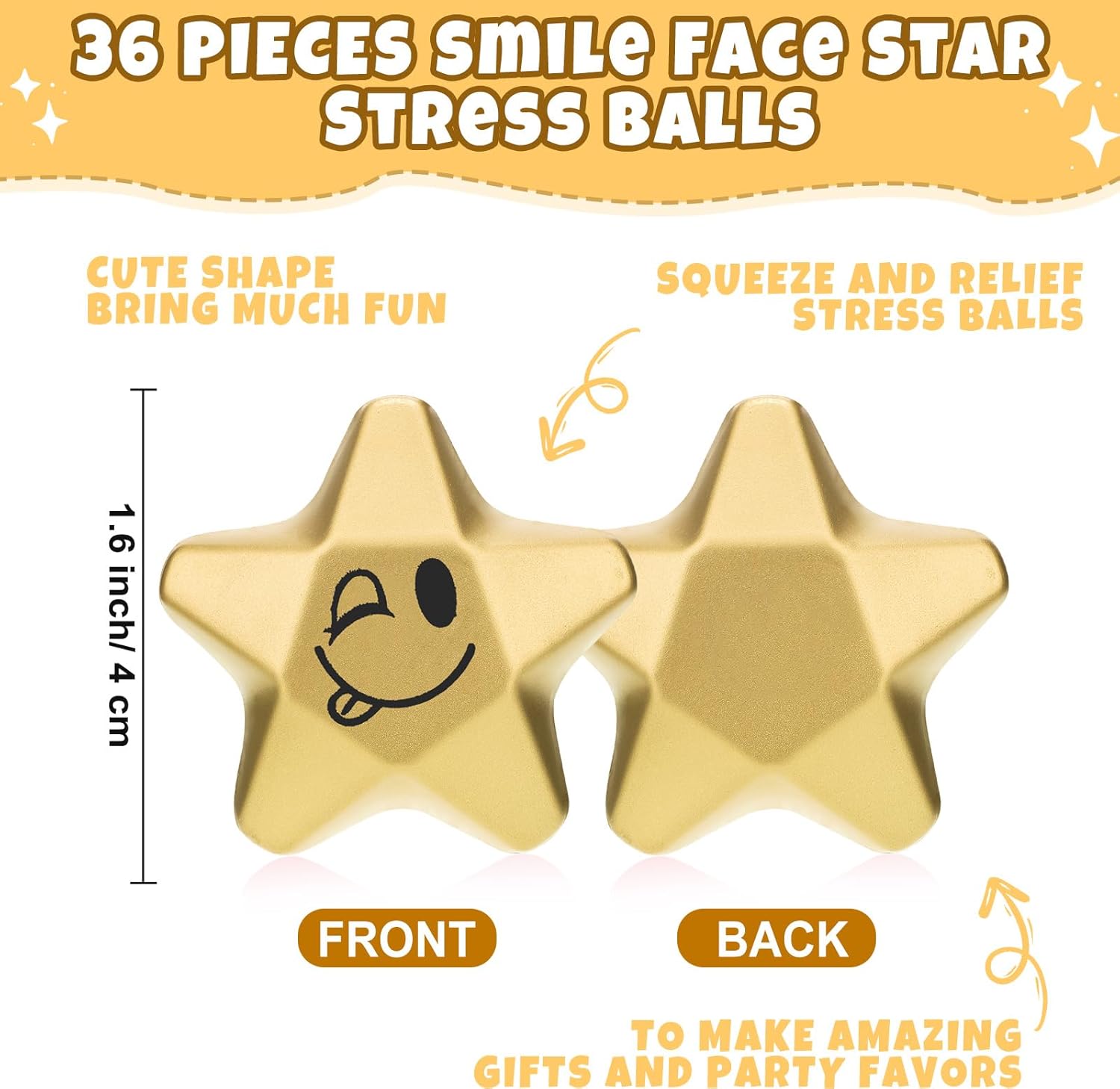DEEKIN 72 Pieces Star Stress Balls 1.6 Inch Mini Foam Ball Stress Relief Toys for Teens, Adults, Student Prizes, Party Bag Fillers(Cute Style)