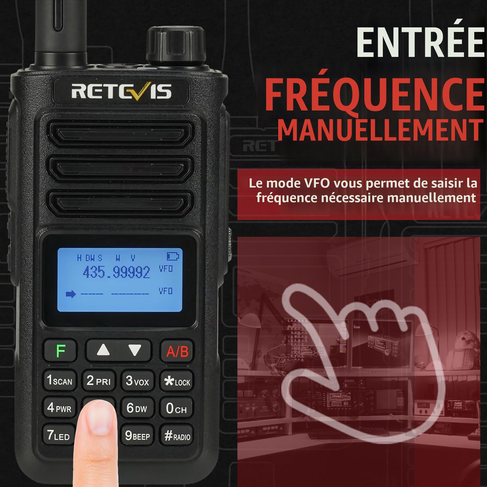 Retevis RA89 Bi-Bande Radio Amateur, Talkie Walkie Chasse Rechargeable | VFO, IP68, Radio Longue Distance avec Batterie 2500mAh, Type-C,Facile à Coupler pour Tout-Terrain, Chasse