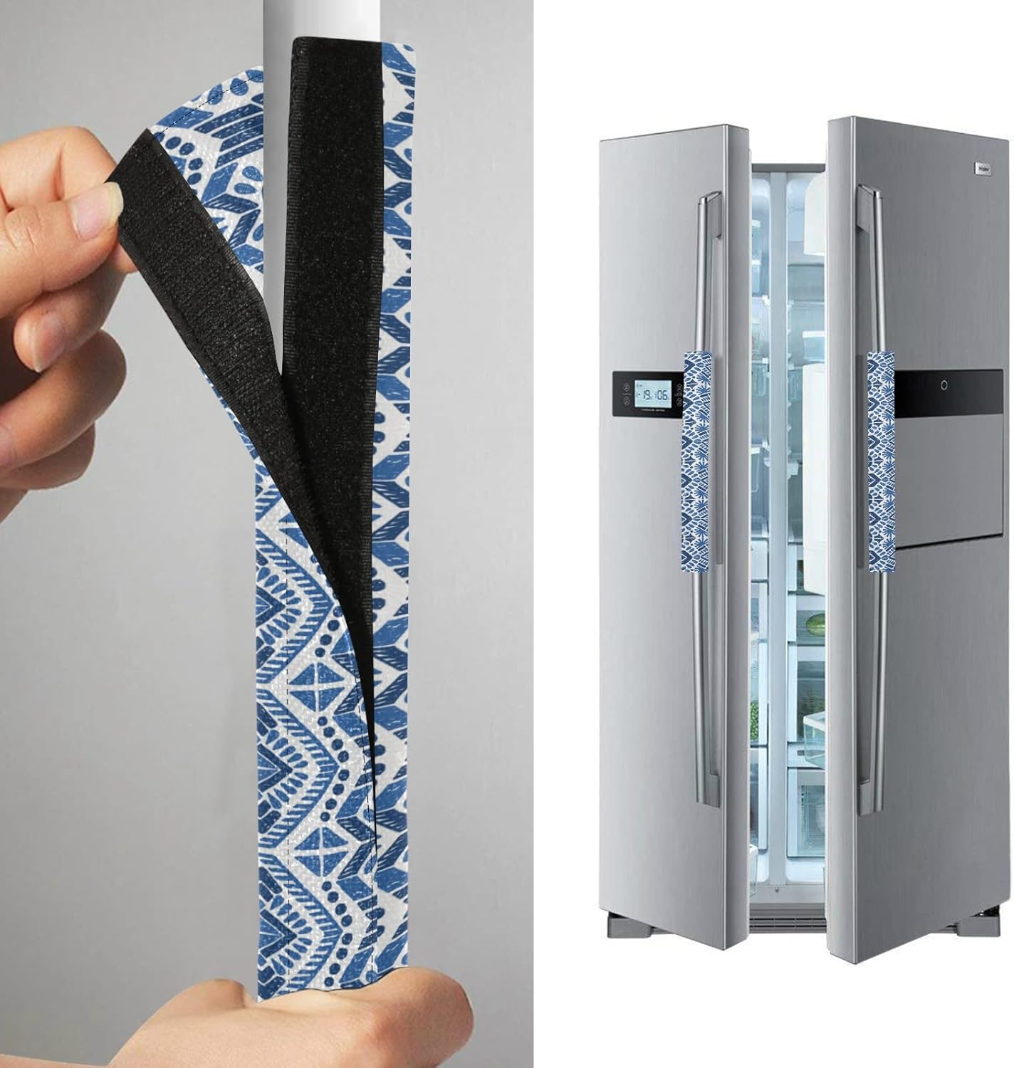 Dussdil Mandala Boho Ethnic Refrigerator Door Handle Covers Blue Bohemian Kitchen Appliances Gloves Handles Set of 2 Antiskid Fridge Microwave Dishwasher Door Cloth Protector
