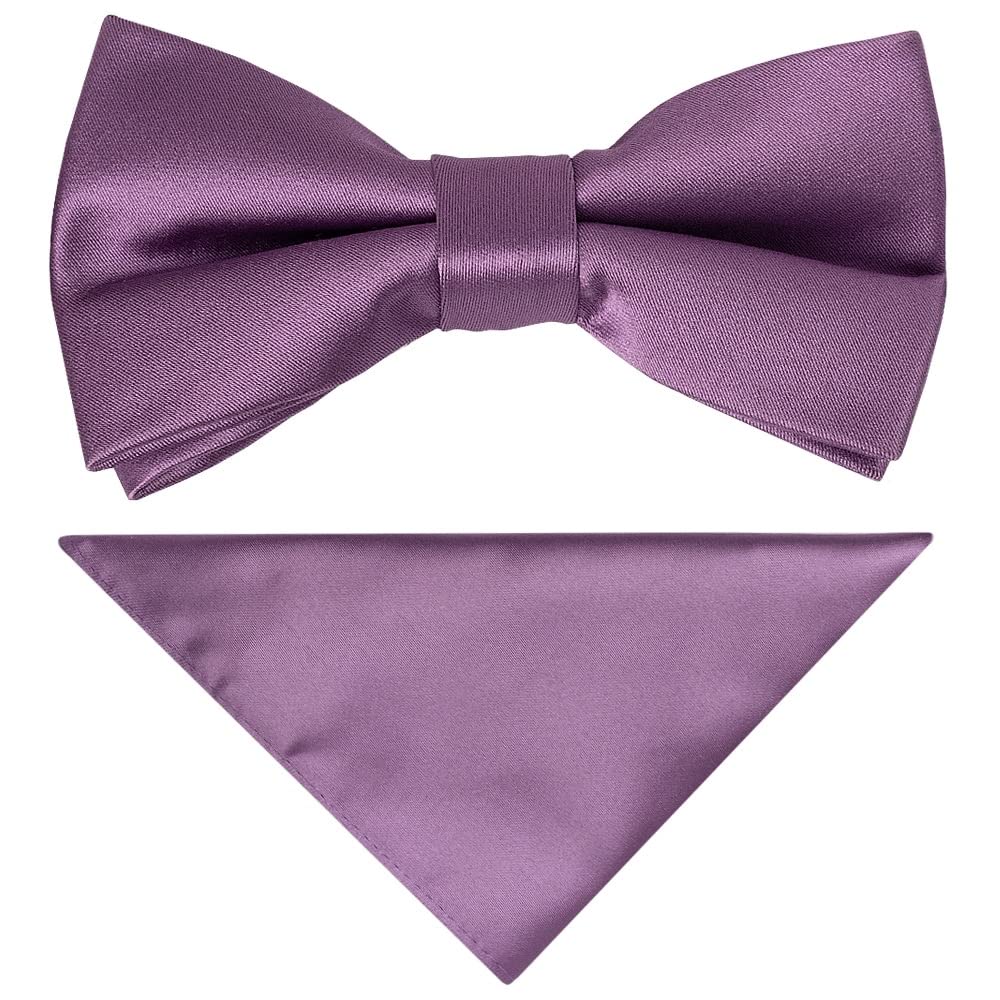TIES R US Pre Tied Plain Light Mauve Boys Bow Tie and Pocket Square Set