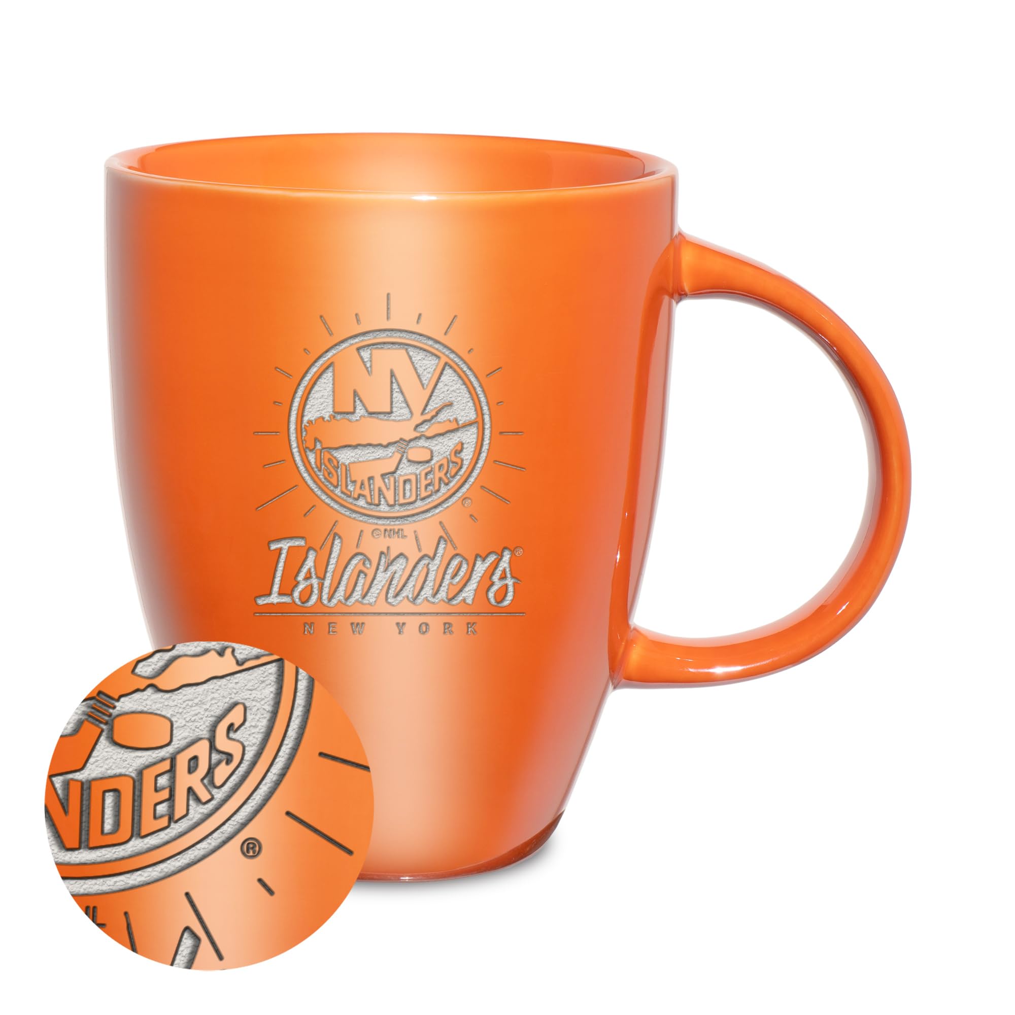 Rico Industries Team Color Nhl Hockey New York Islanders Sunburst Orange 18Oz Laser Engraved Ceramic Lustre Mug