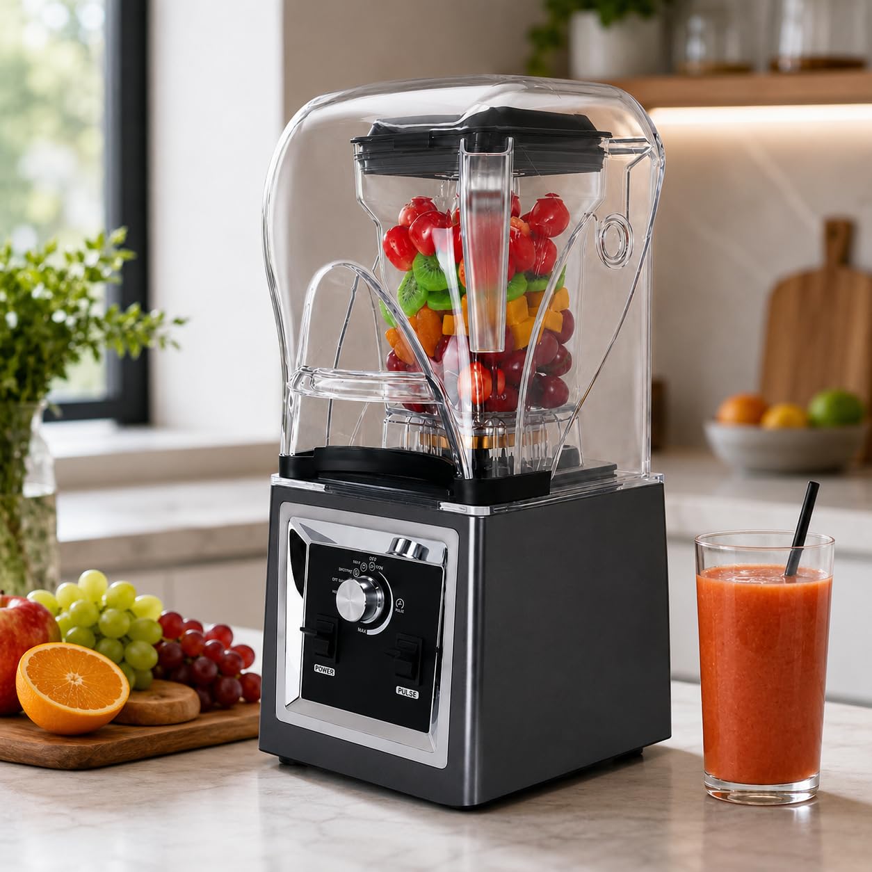 Batidora de batidos de 2000 W, licuadora comercial insonorizada de 2 L con alta velocidad de 25000 RPM para hielo y frutas