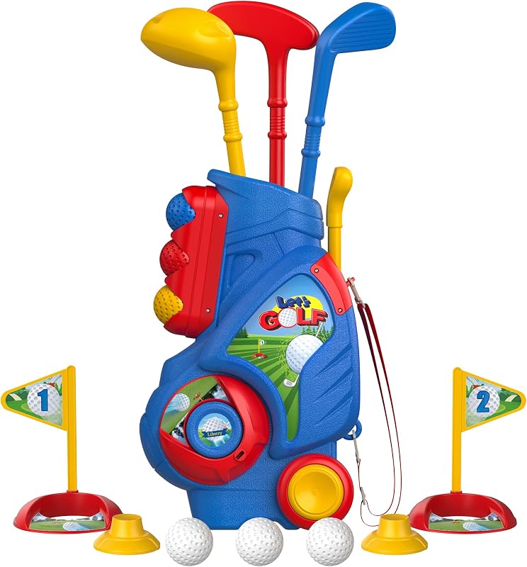 Liberry Toddler Golf Clubs Set Toy for 1 2 3 4 Years Old Boys Girls, Blue | Upgraded Kids Golf Cart, Shoulder Strap Design, Indoor and Outdoor Sports Game, Birthday Gifts for Baby