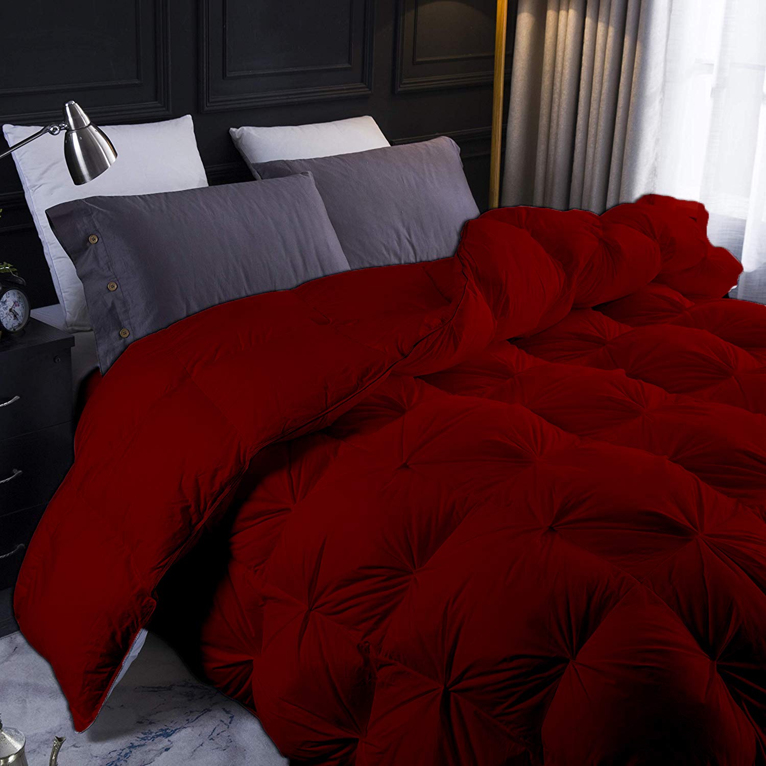 Burgundy Down Alternative Pinch Comforter- King Size 102 x 90 Inches 1 Piece All-Season Duvet Insert, 650-GSM with Corner Tabs 100% Egyptian Cotton- Hypoallergenic- (Burgundy Solid)