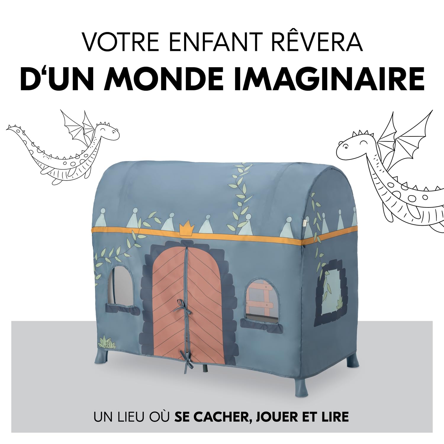 Hauck Tente pour Lit Parapluie, Ciel de Lit Cabane Enfant Intérieur et Extérieur, Compatible Lits de Voyage Hauck avec Largeur Couchage 60 cm, Château