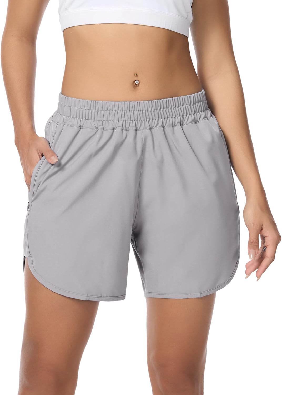 SILKWORLD Women's Running Shorts Hight Waist 5" Summer Athletic Gym Workout Fashion Short with Liner and Zipper Pockets