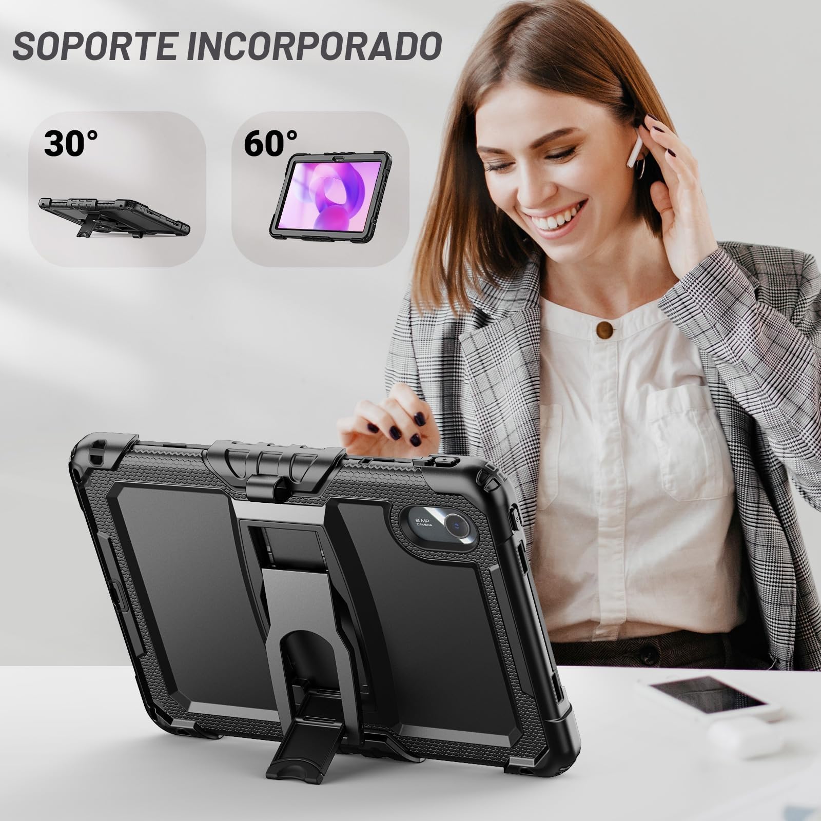 SEYMAC Funda para Lenovo Idea Tab 11 2025 / Lenovo Tab M11 2024/ K11 Gen 2 11 Pulgadas, Funda Resistente a los Golpes con Protector de Pantalla/Soporte Plegable/Correa para el Hombro, Negro