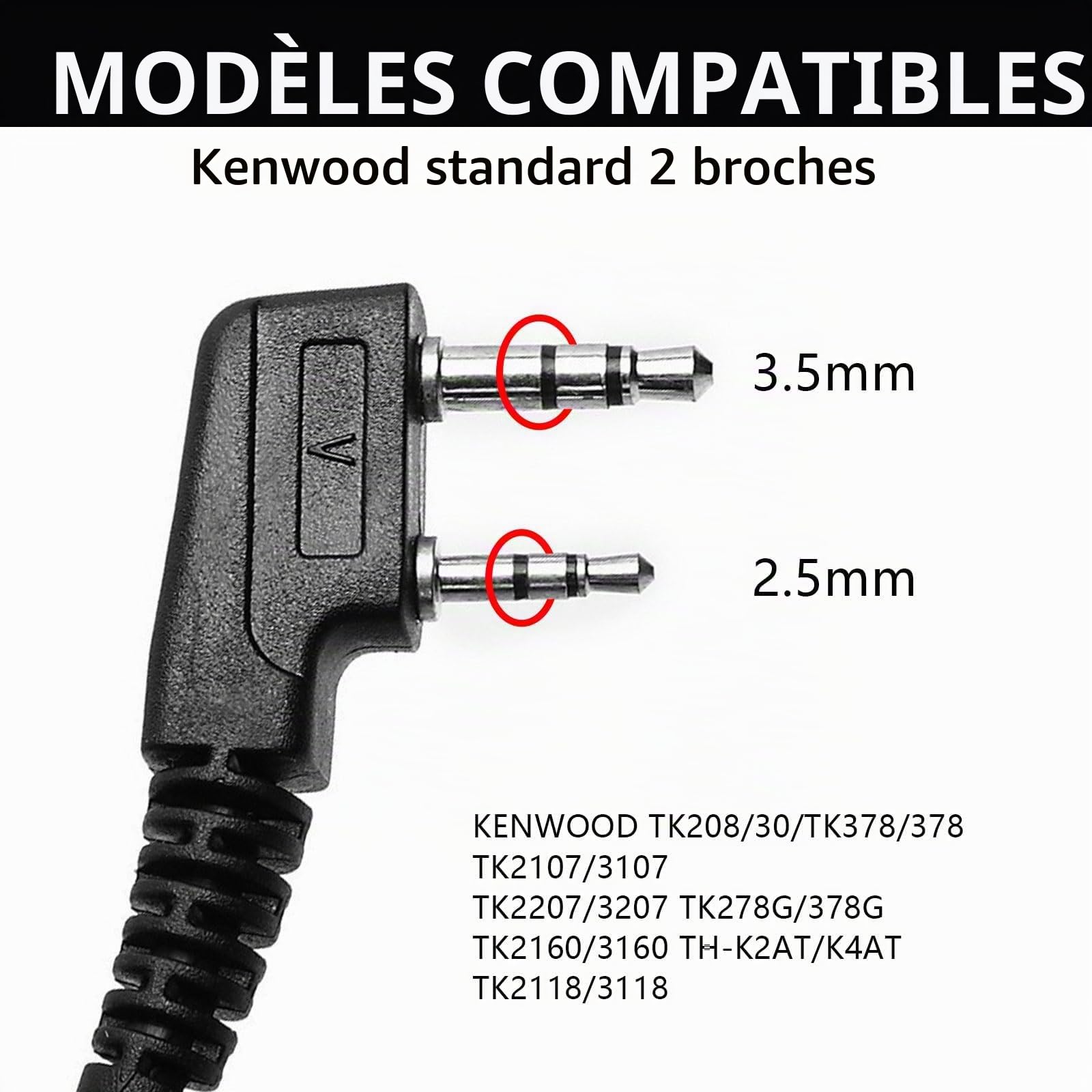 GVSS 2 Pièces Universel Oreillette Talkie Walkie 2 Broches Câble 150cm, Casque Écouteur Compatible avec Kenwood Baofeng UV5R 888S RT24 RT27 Hesenate HT999,pour Radio Bidirectionnelle