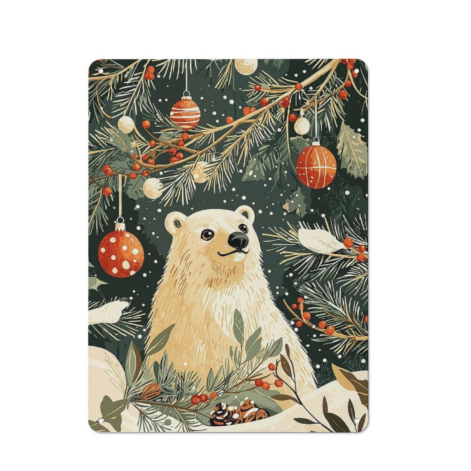 Junmoney Polar Bear Christmas Vintage Tin Sign 40X30cm With For Studio Or Craft Room, For Garage, Workshop And Man Cave Decoration