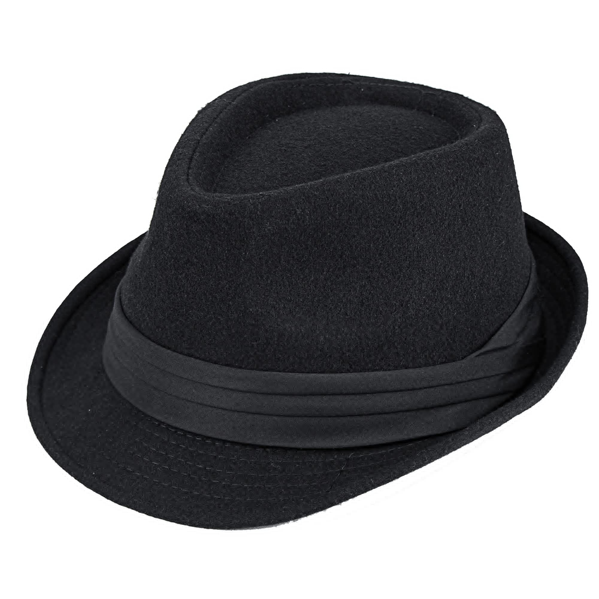 Kid's Short Brim Black Trilby Fedora Hat - Boys Manhattan-Hat Gangster Fedora hat for 4-10 Years Old
