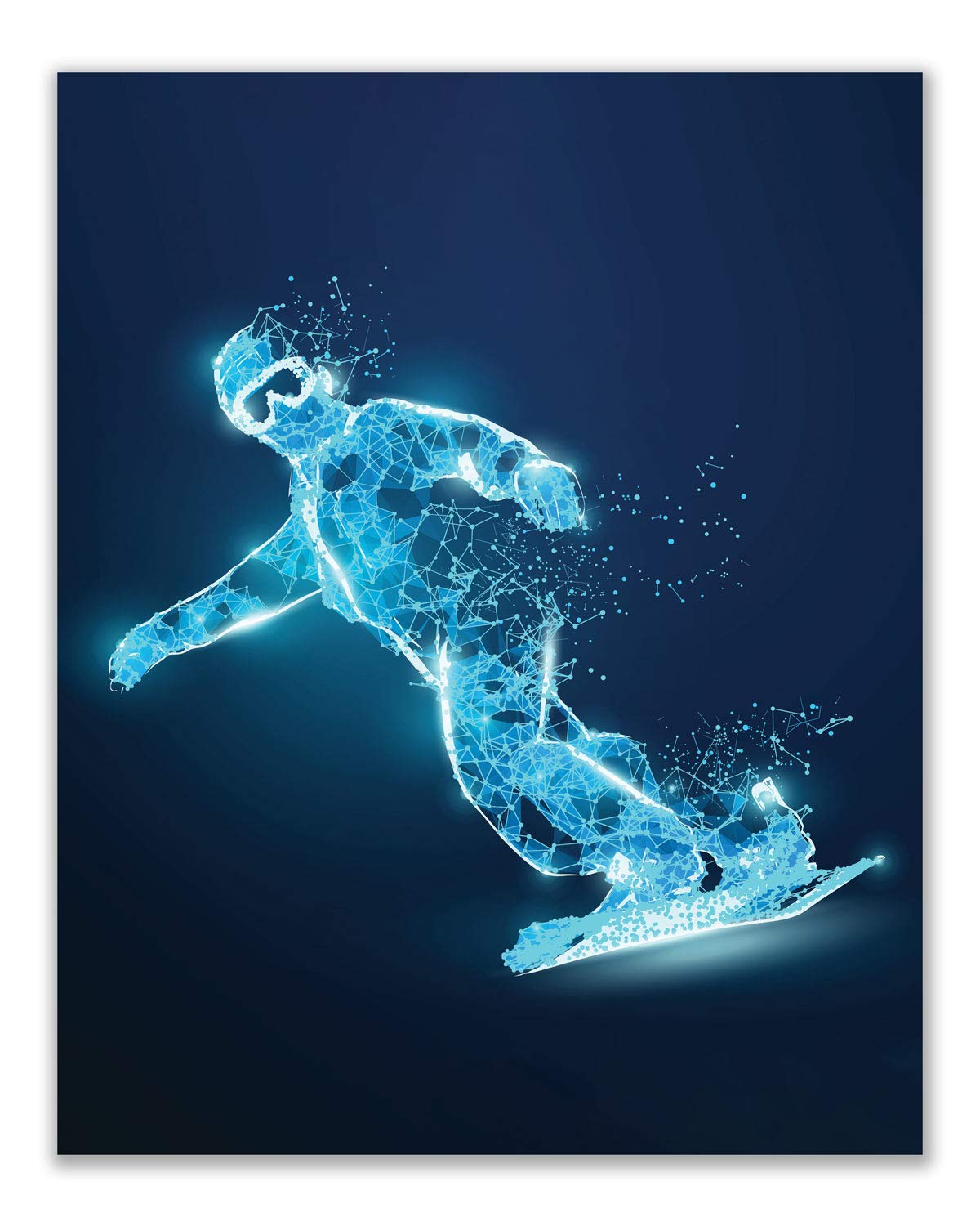 Snowboarding Wall Art Prints - Set Of 4 (8x10) Particle Silhouette Posters For Man Cave & Bedroom