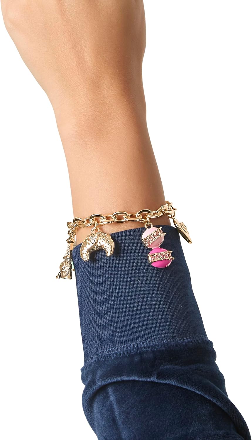 Juicy Couture Charm Bracelets for Women 7.5", Gold-Tone Chunky Bracelet with Novelty and Logo Charms - Image 3