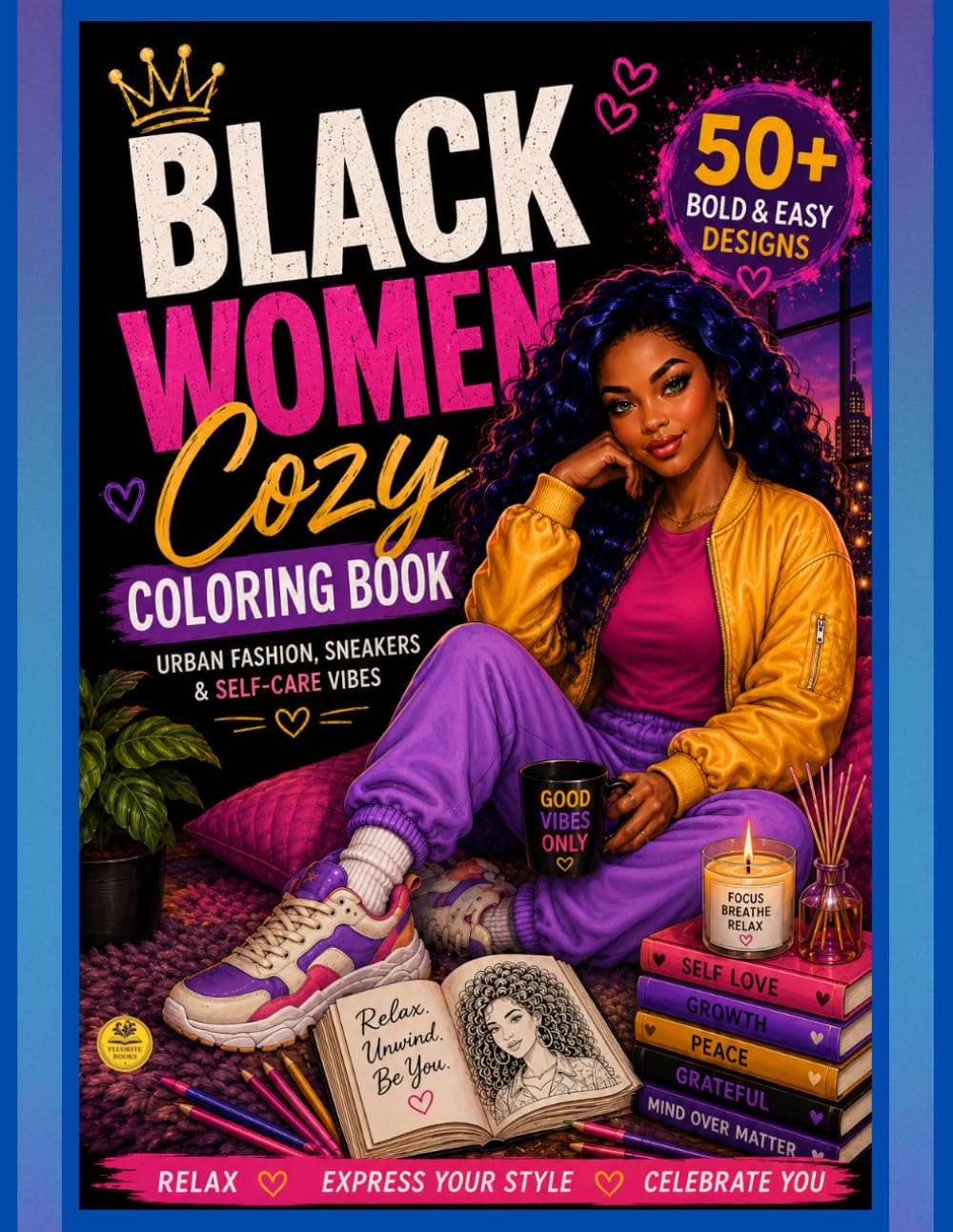 Bold & Easy Coloring Book for Black Women: Urban Sneaker Queens Cozy African American Fashion, Streetwear Girls & Relaxing Self-Care Vibes