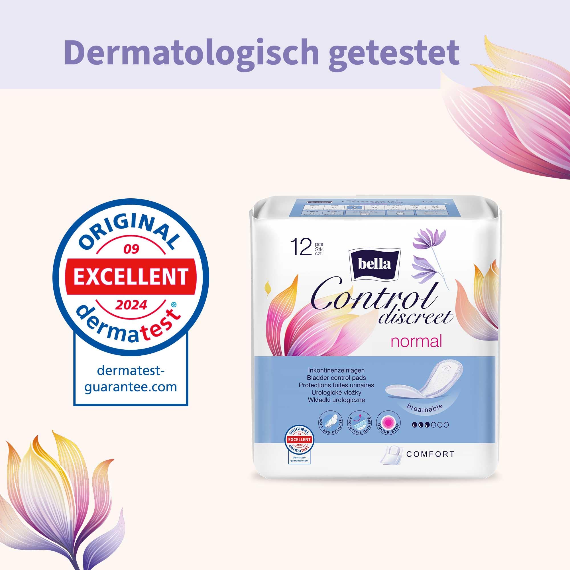 Discreet wkładki do inkontynencji normalne, dla łagodnego osłabienia pęcherza, 8 sztuk (8 x 12 sztuk), chłonne i oddychające