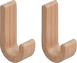 Gedy | 2 x Himalaya Natural Bamboo Wall Hangers, Bathrobe Hanger Fixable with Screws Included, 9.2 x 2.5 x 4.8 cm