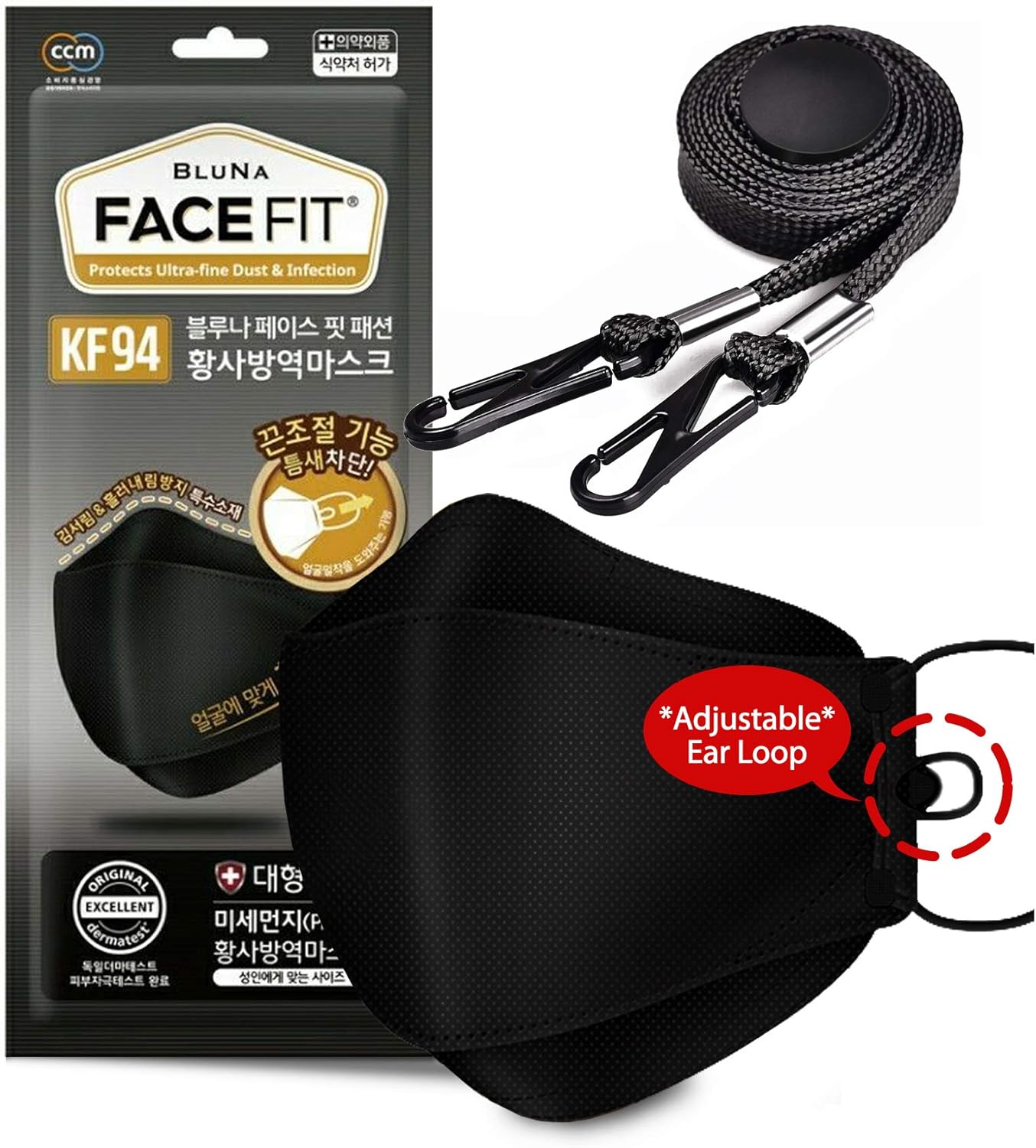 KF94 Certified [10 Pack][BLUNA] Premium 4Layer Black Face