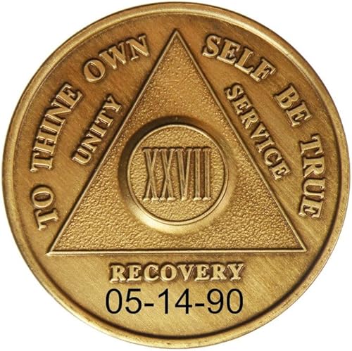Personalizado Personalizado Grabado 27 Años Bronce Antiguo AA (Alcohólicos Anónimos)-ACA-AL-ANON-Sober-Sobriety-Birthday-Medallion