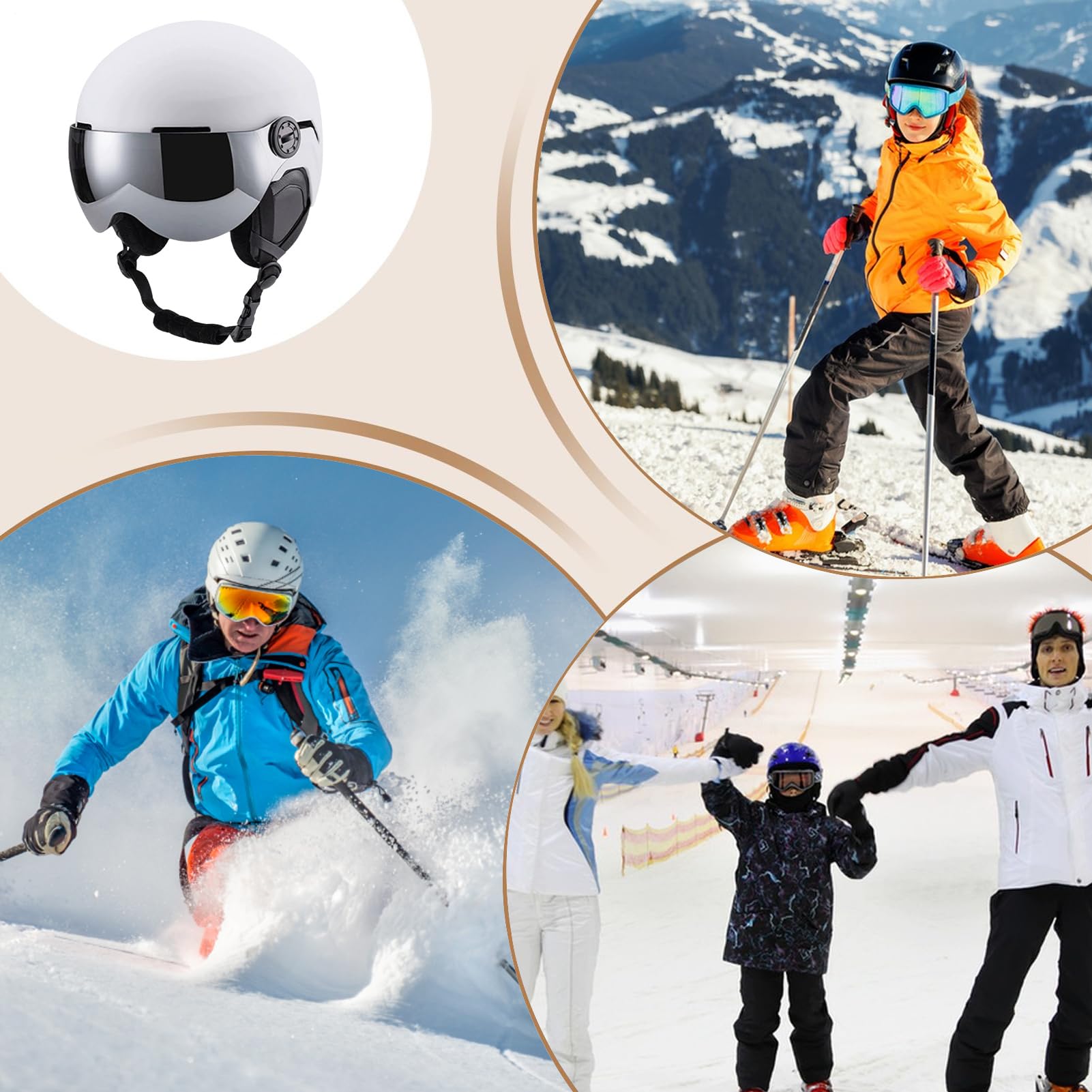 Kask snowboardowy - czapka z okularami - ochronny kask narciarski na zewnątrz i śnieg, dla mężczyzn, narciarzy, snowboardzistów, ośrodek narciarski, ośrodek outdoorowy sport motocykl