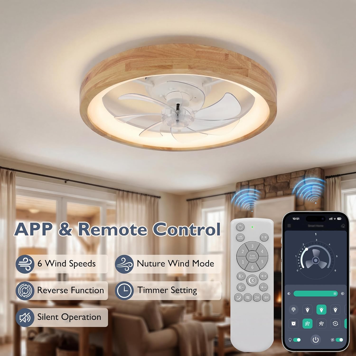 20-inch Ceiling Fan with Light (Wood)